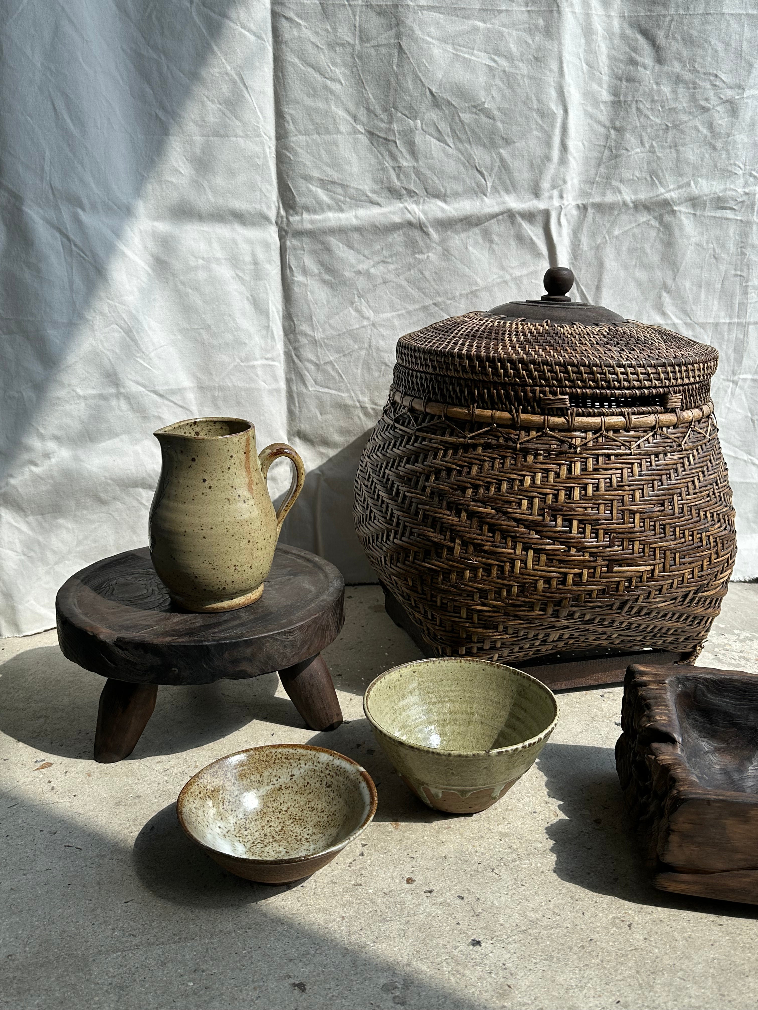 Ancien Panier De Pêche Indonésien Vintage - Osier Et Bois - Longueur 17,5 Pouces - Décoration Ethnique