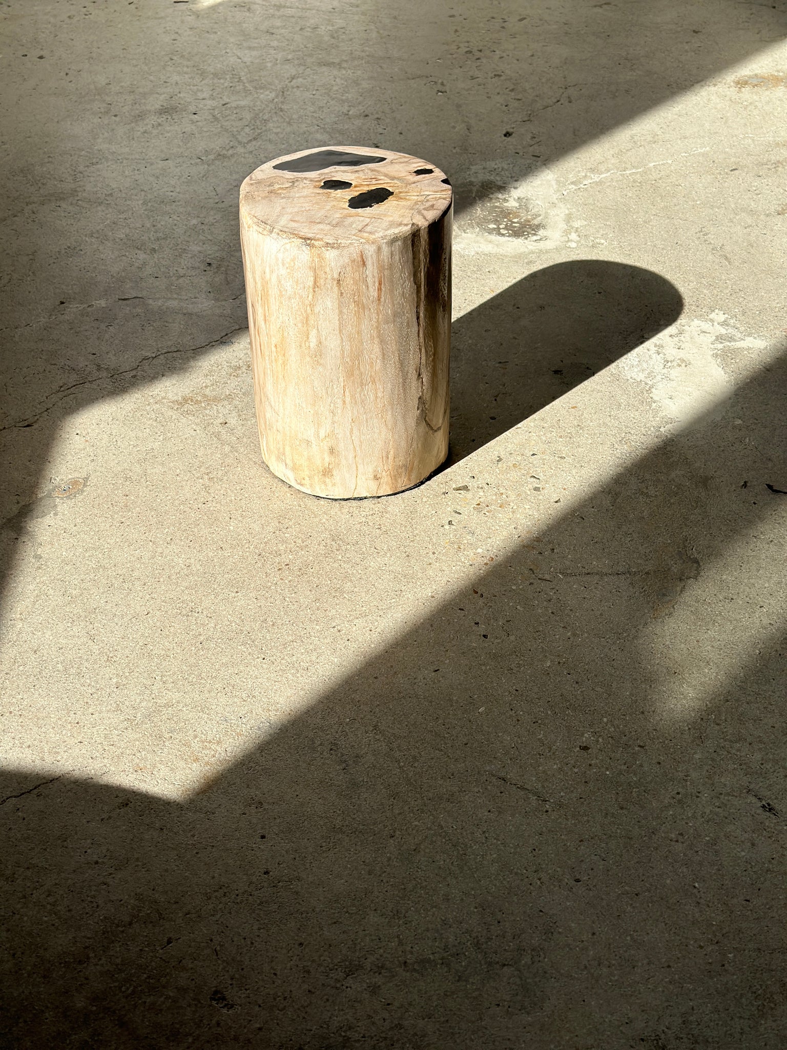 Table d'appoint en bois pétrifié blanc et taches noires H:27,5 D:18