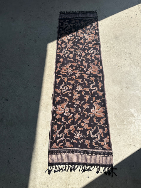 Batik imprimé noir et marron, tissu cérémoniel indonésien 185x50