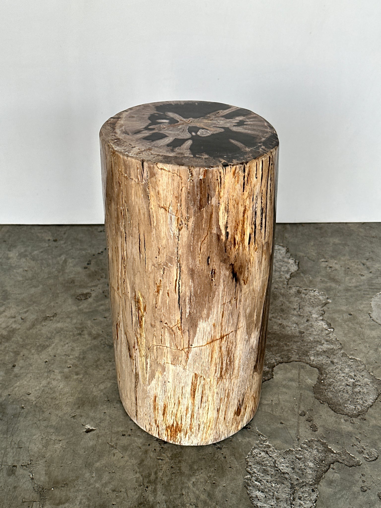 Table d'appoint en bois pétrifié multicolore H:45 D:22-23