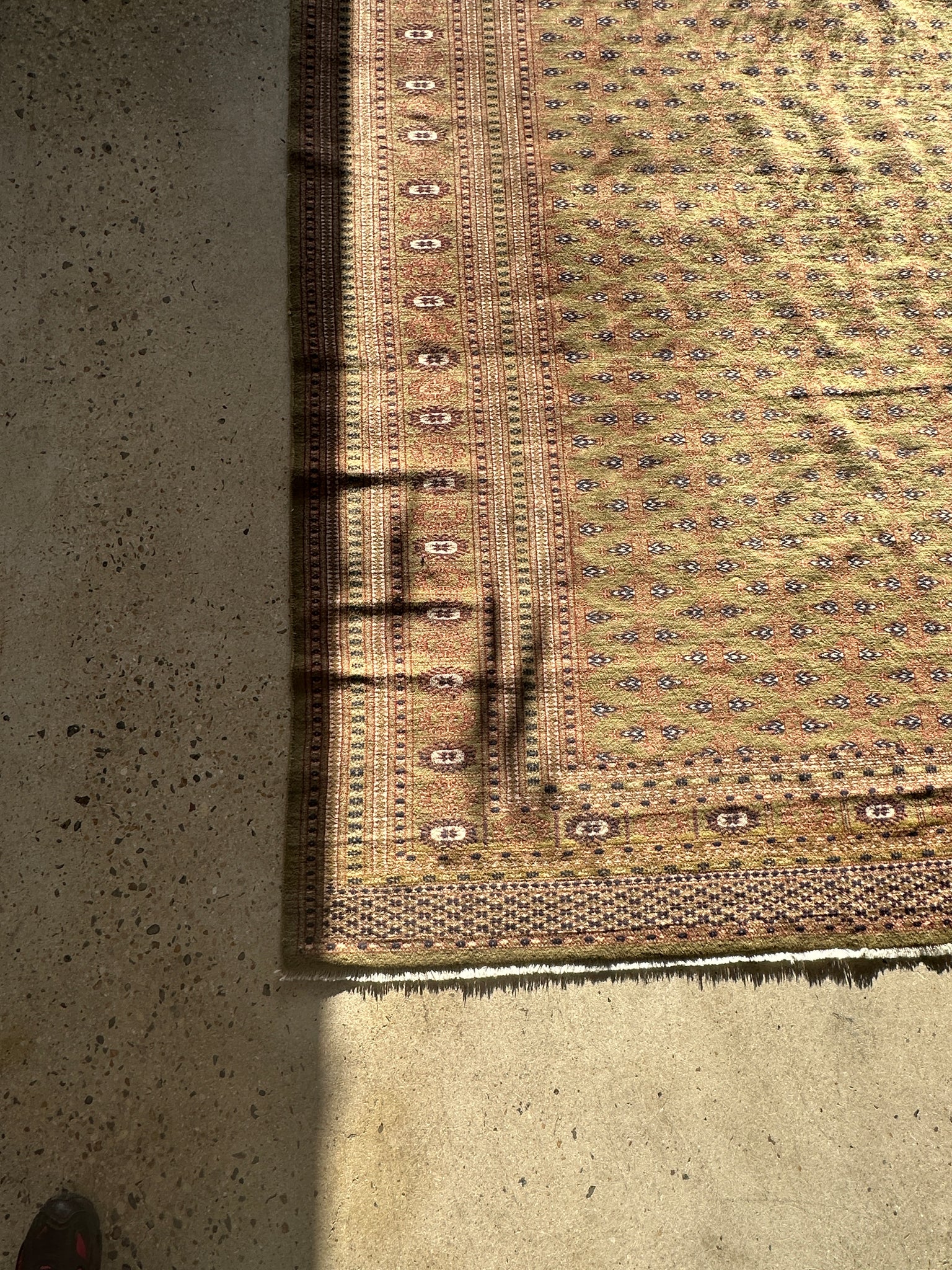 Grand tapis laine fond vert 225x300cm