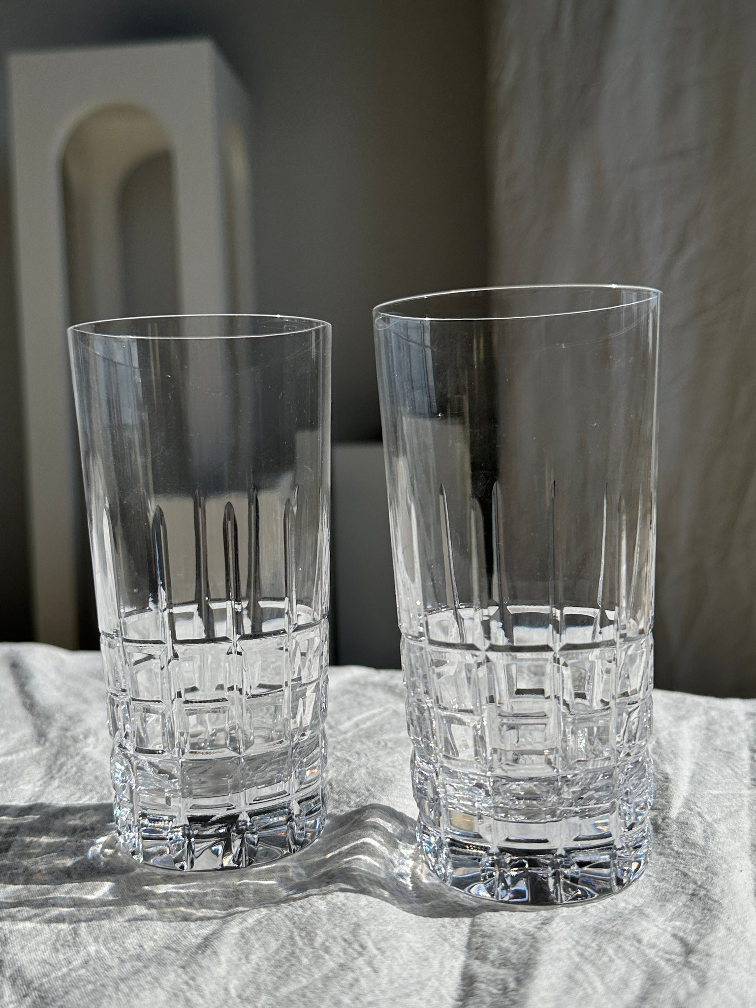 Duo de verre en verre motif géométrique quadrillé