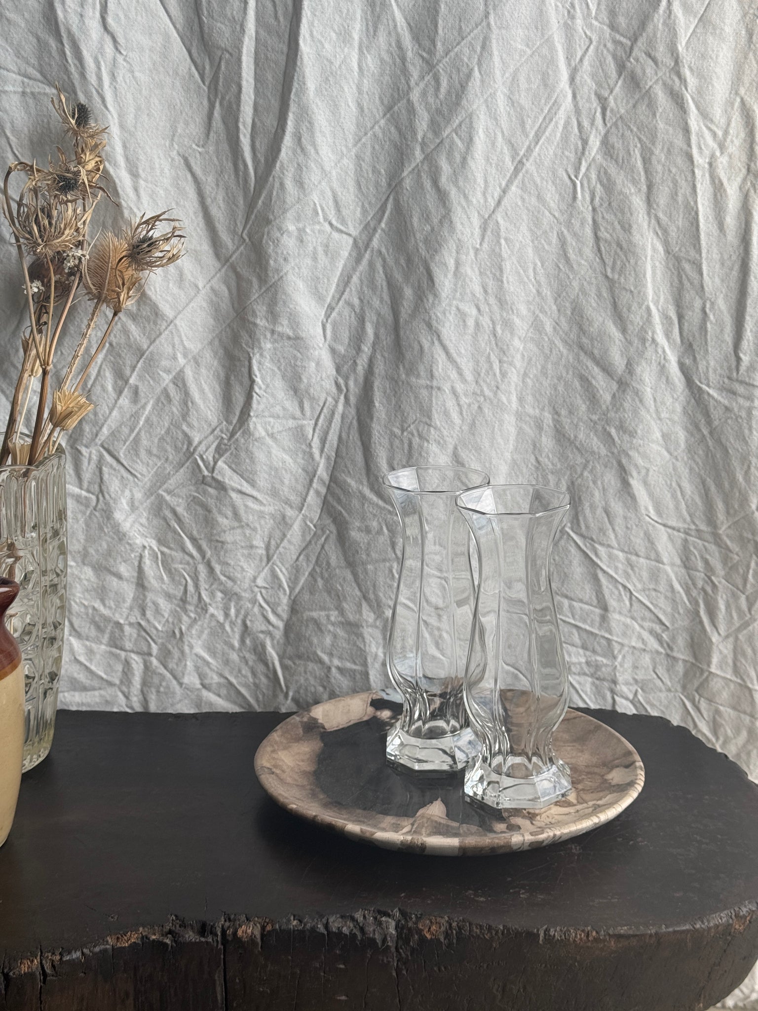 Vase en verre octogonal vintage moderniste