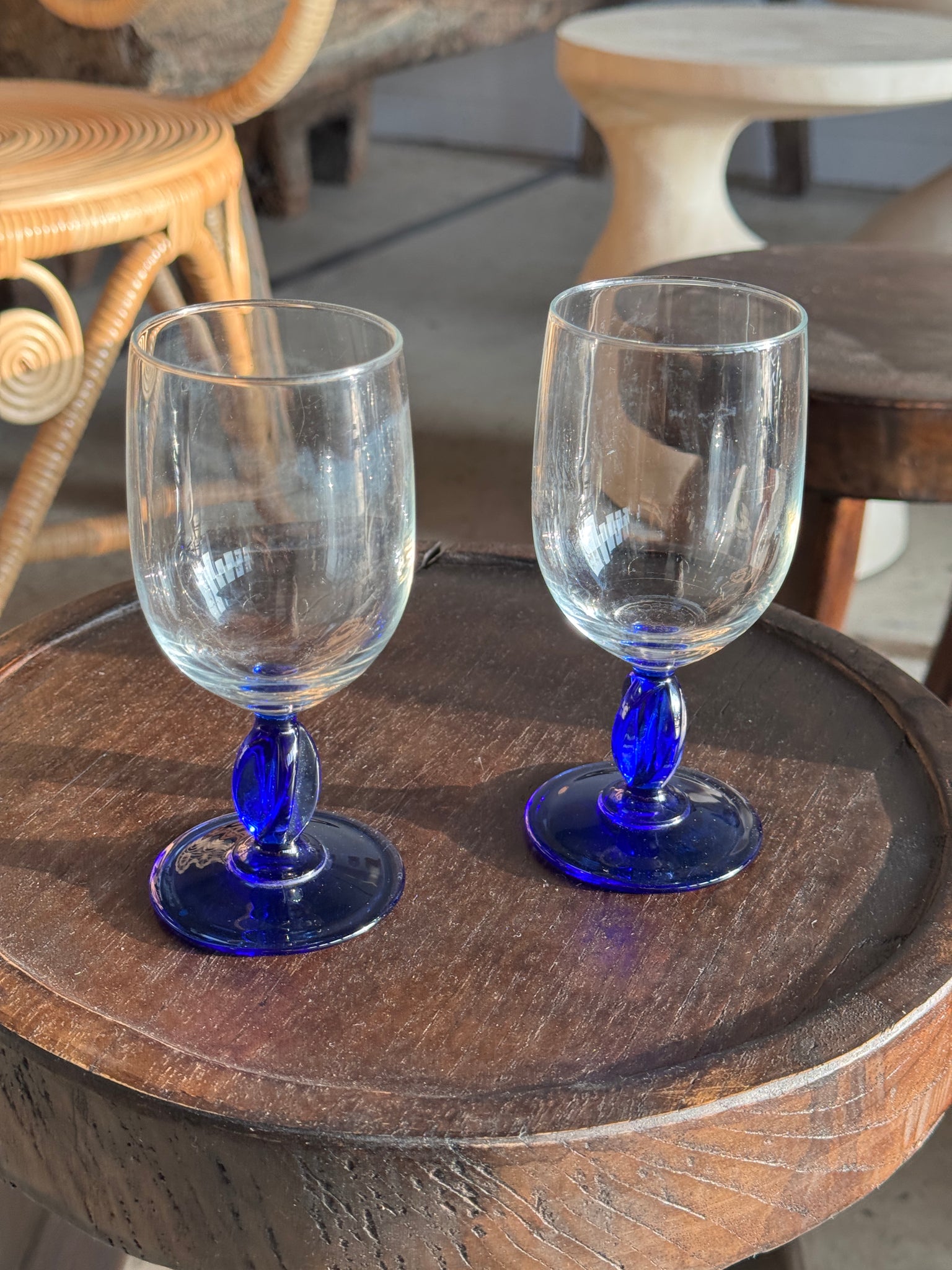 Lot de 2 verres à pied verre bleu