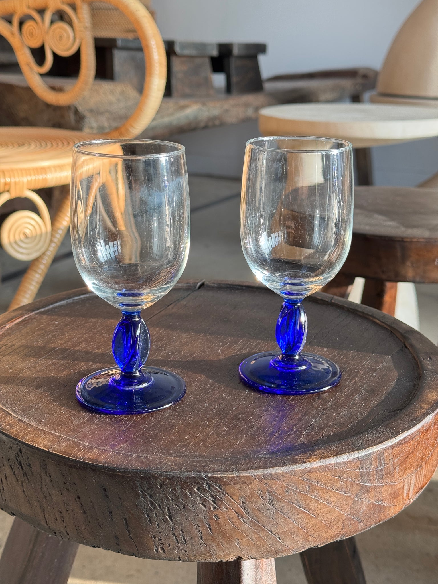 Lot de 2 verres à pied verre bleu