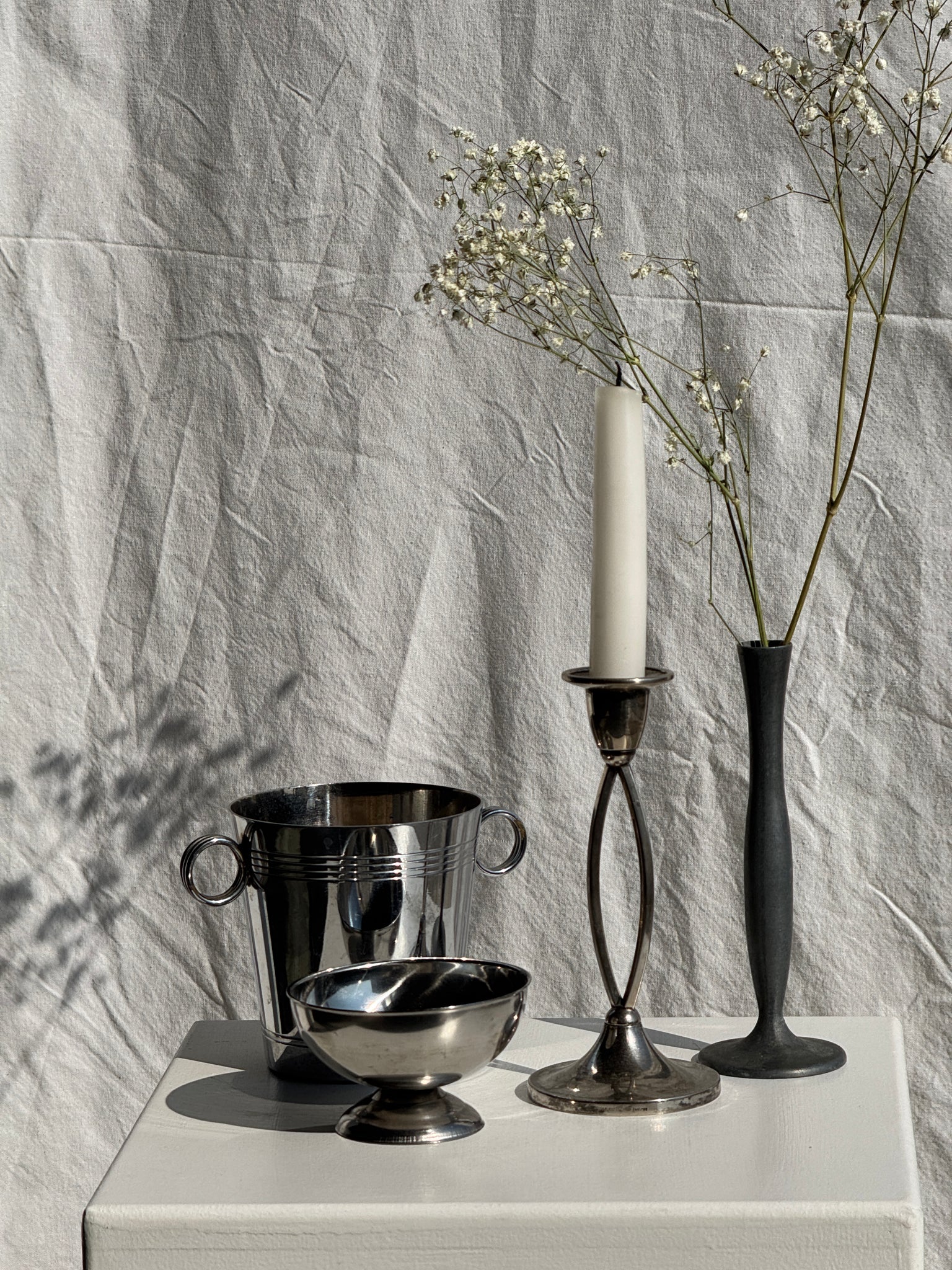Petit bougeoir argenté moderne vintage Made in England, Silver plate of England. IANTE. H16