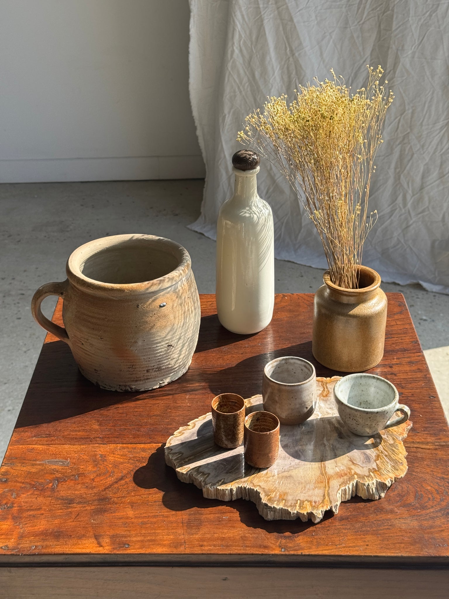 Pot à moutarde ancien brun en grès H12,5