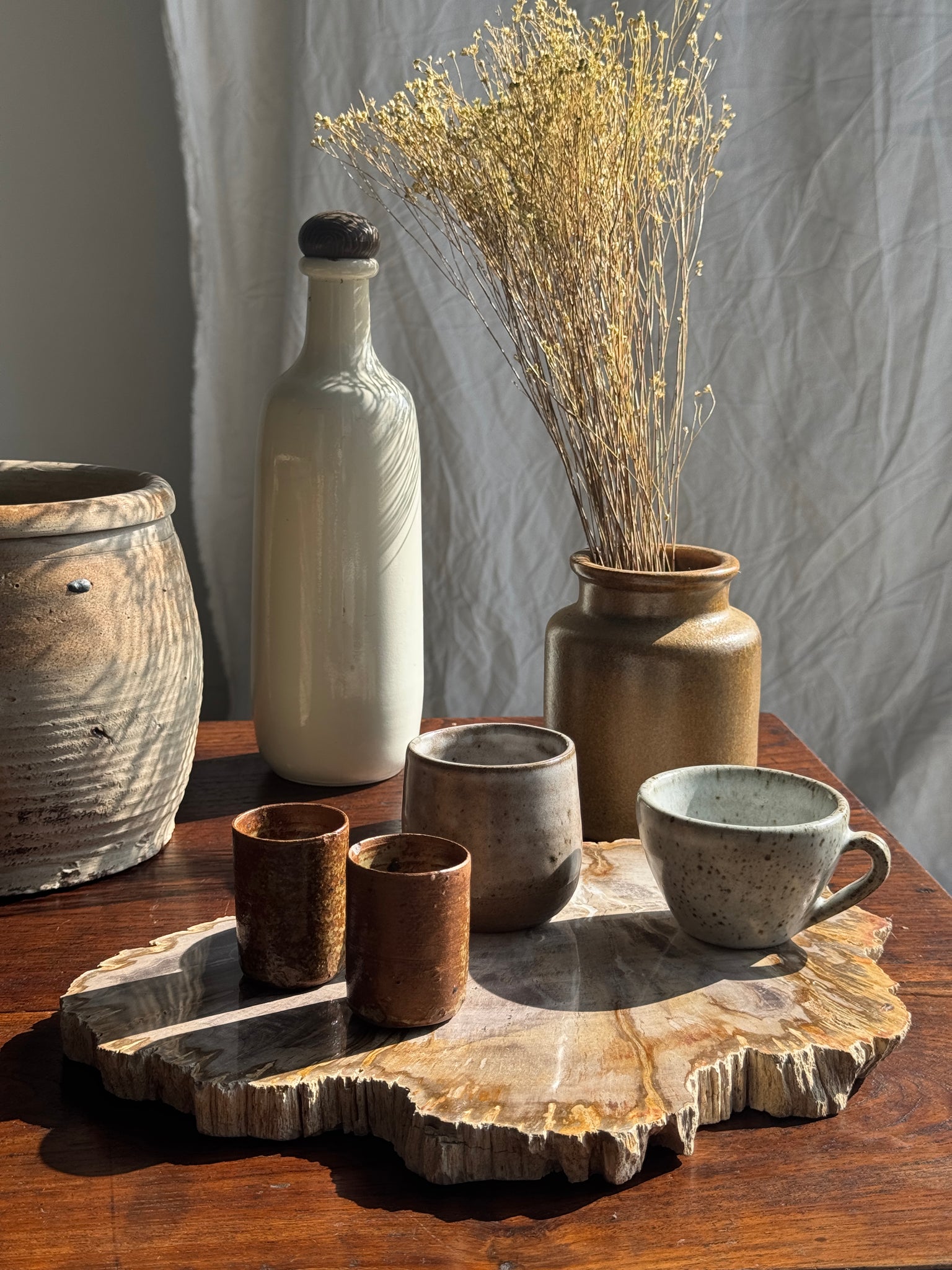 Pot à moutarde ancien brun en grès H12,5