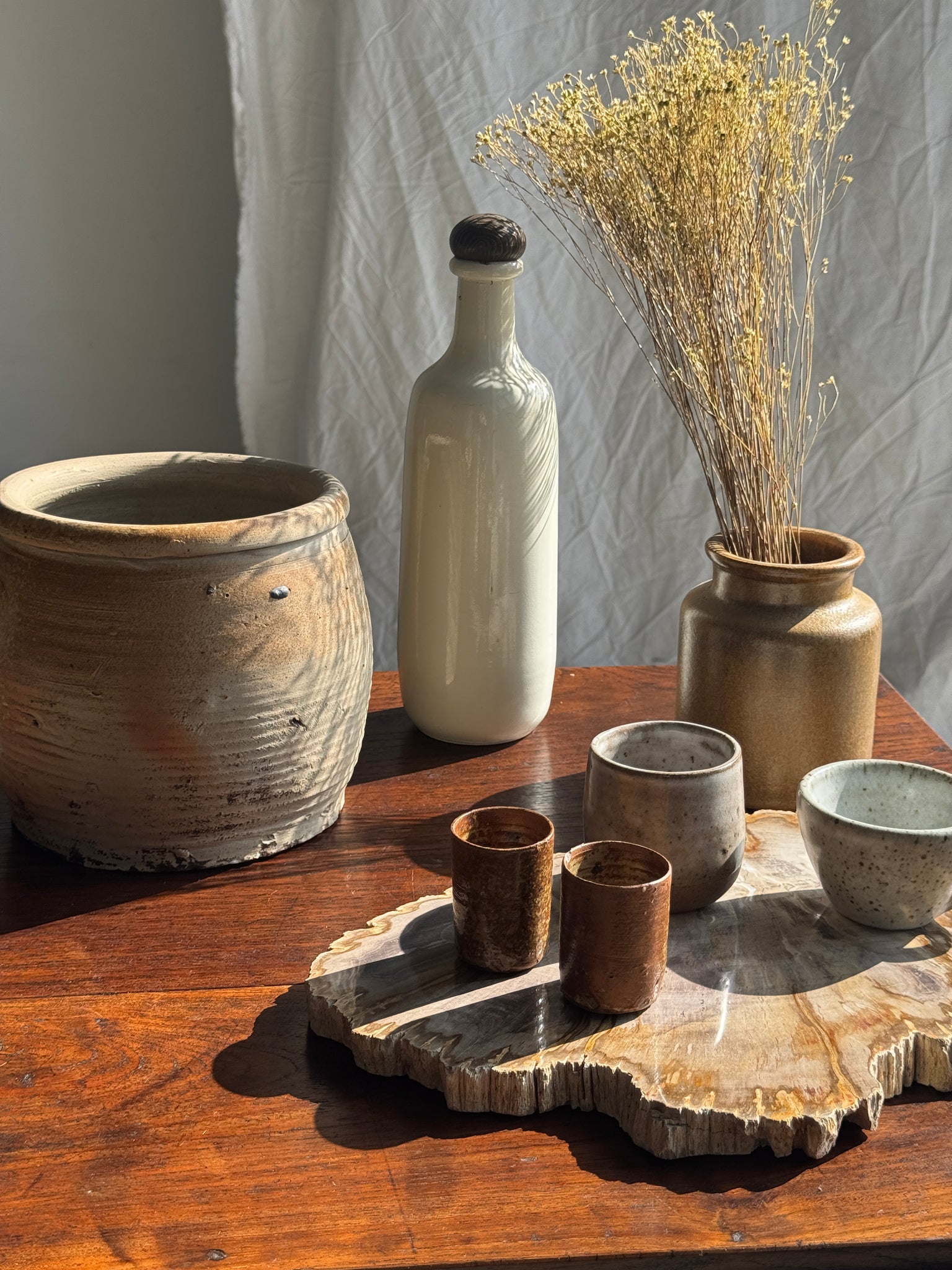 Pot à moutarde ancien brun en grès H12,5