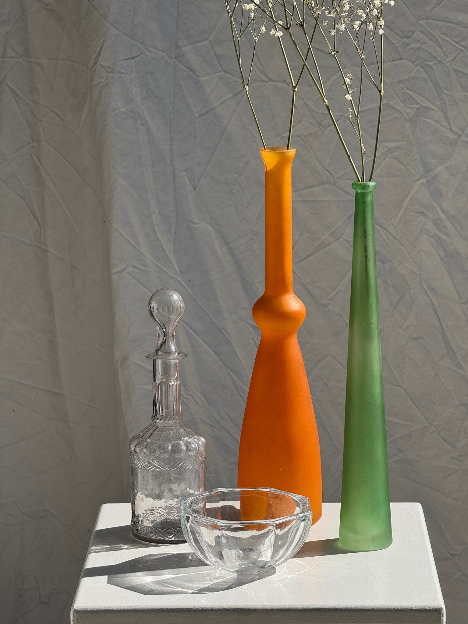 Vase soliflore en verre orange vintage H34