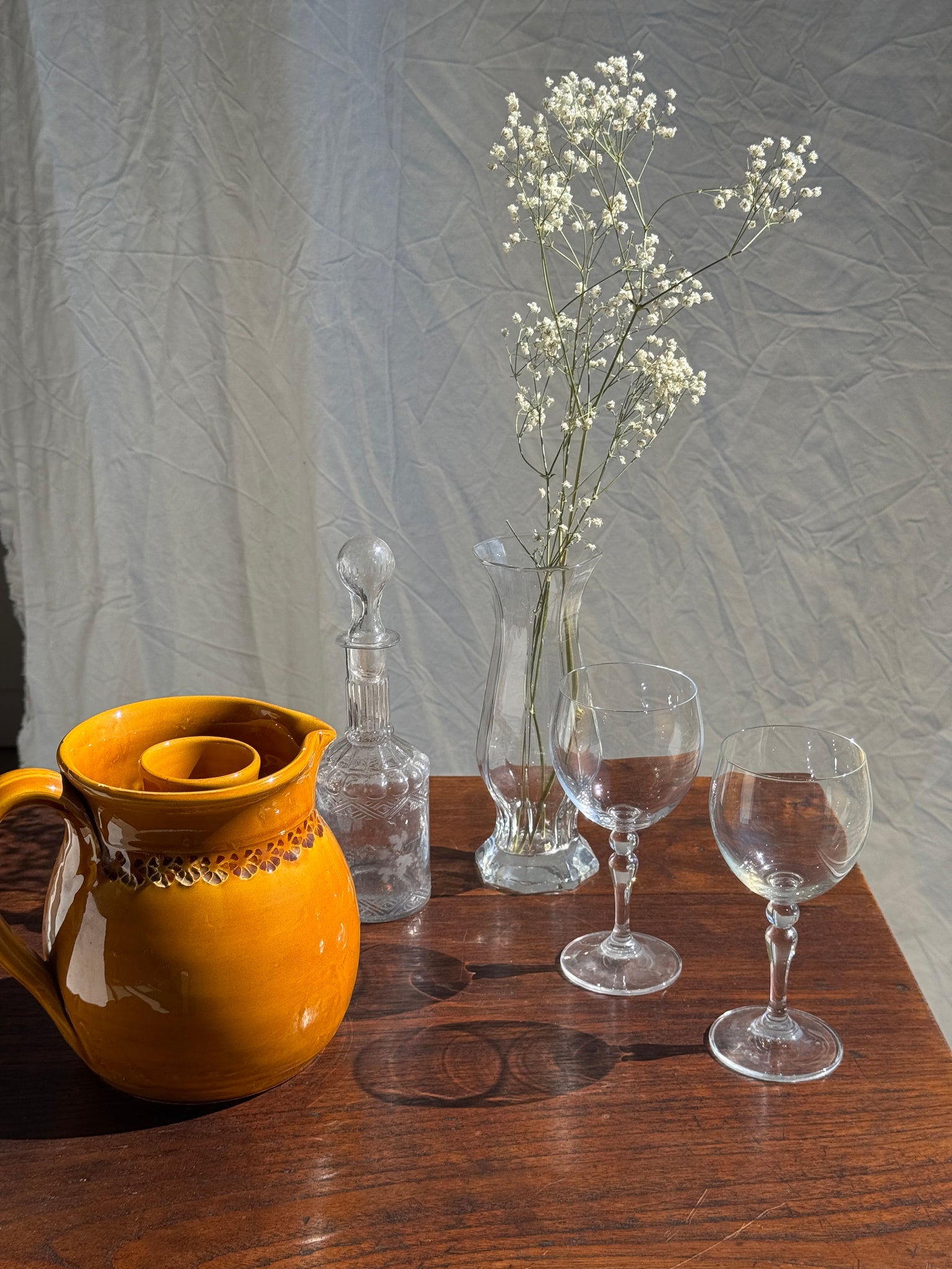 Lot de 5 verres à vin en cristal de bohème pied boule H16