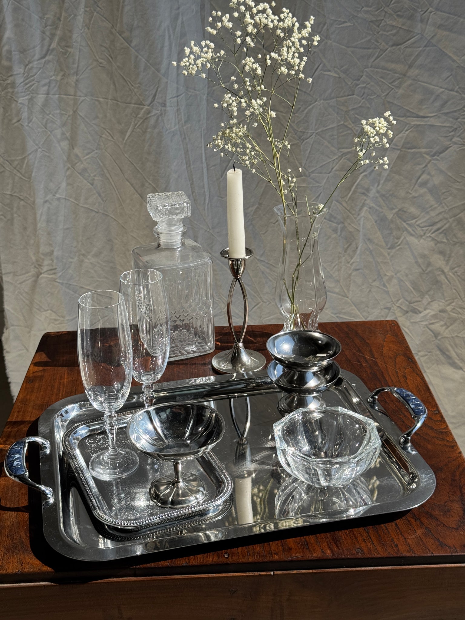 Lot de 6 flûtes à champagne en cristal de bohème, pied boule H20,2