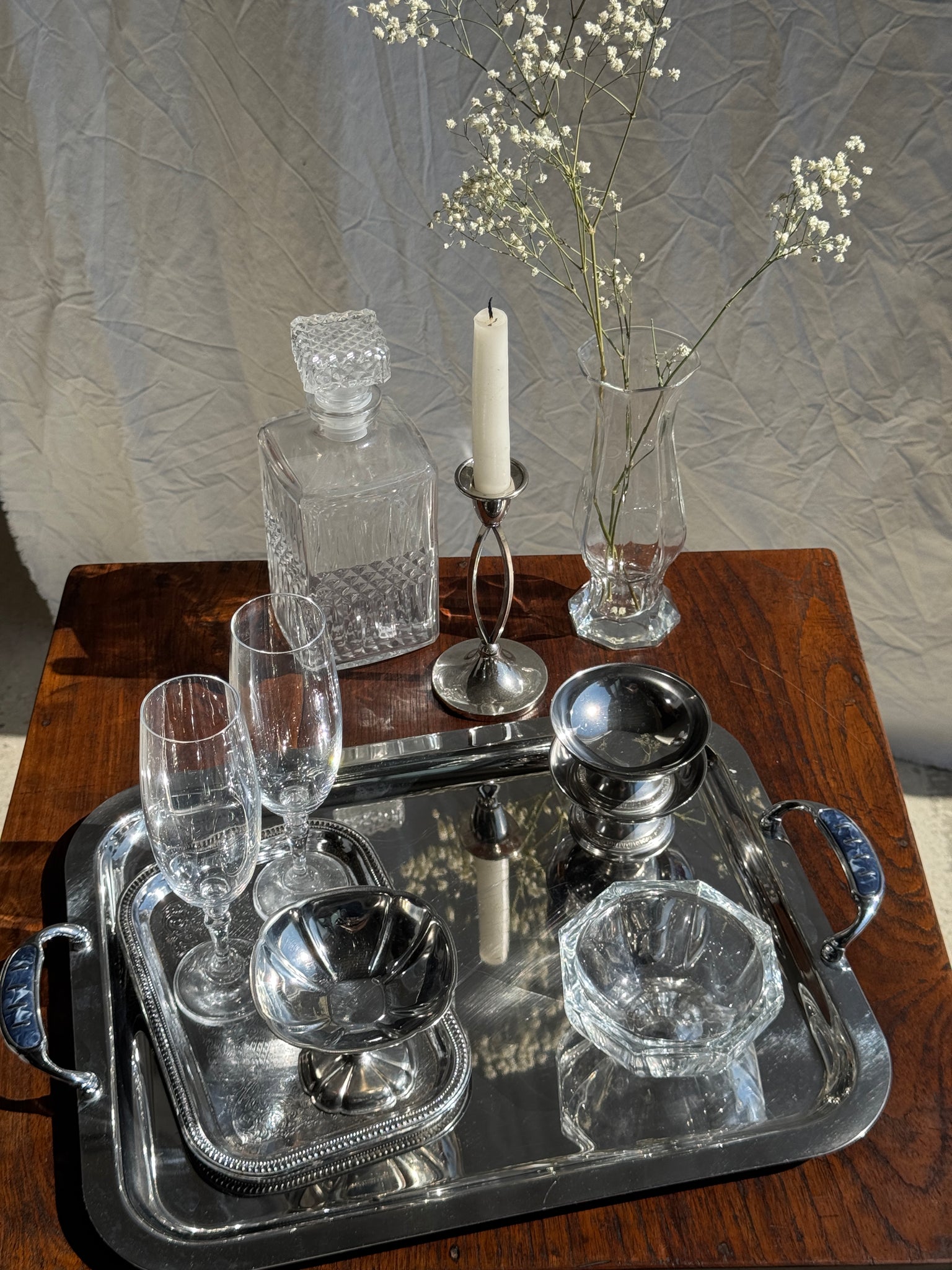 Lot de 6 flûtes à champagne en cristal de bohème, pied boule H20,2