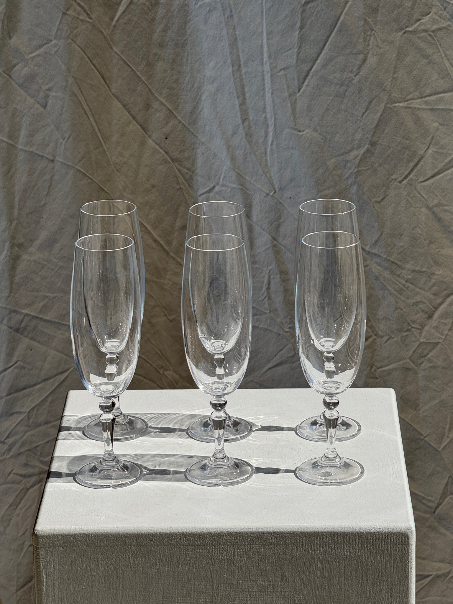Lot de 6 flûtes à champagne en cristal de bohème, pied boule H20,2