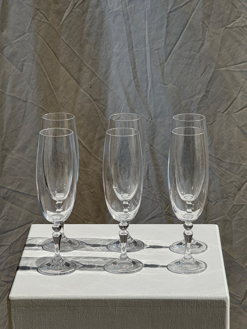 Lot de 6 flûtes à champagne en cristal de bohème, pied boule H20,2