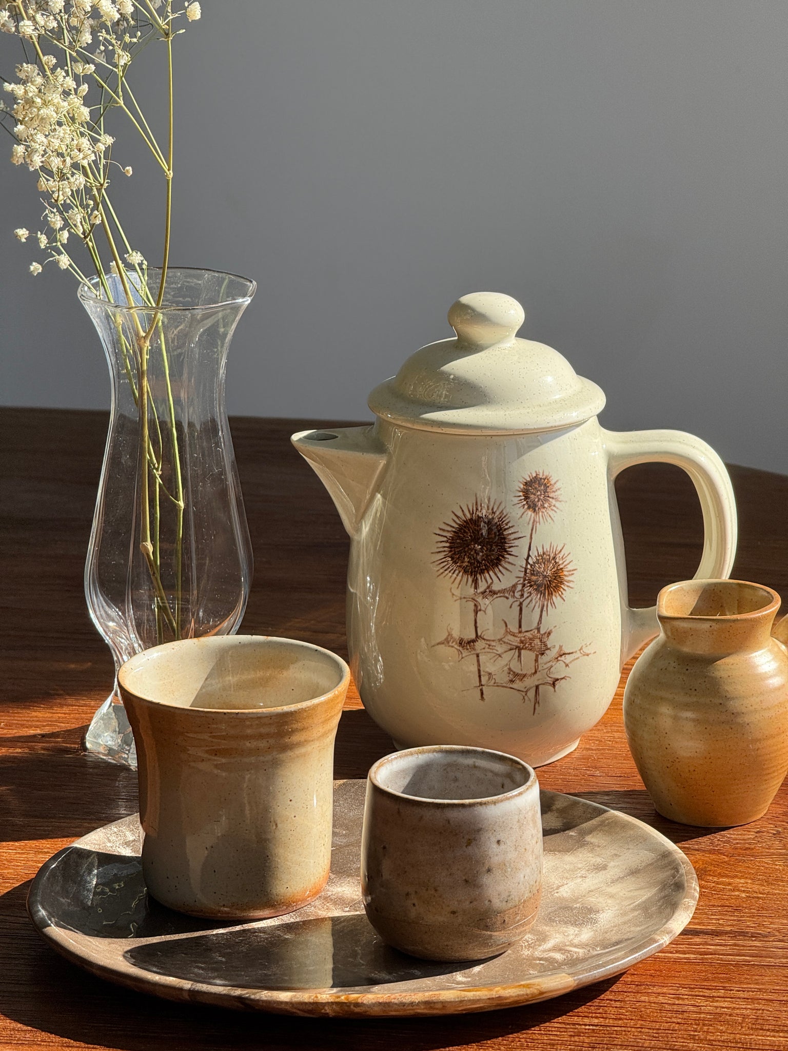 Théière Sarreguemines à motifs de chardons H20