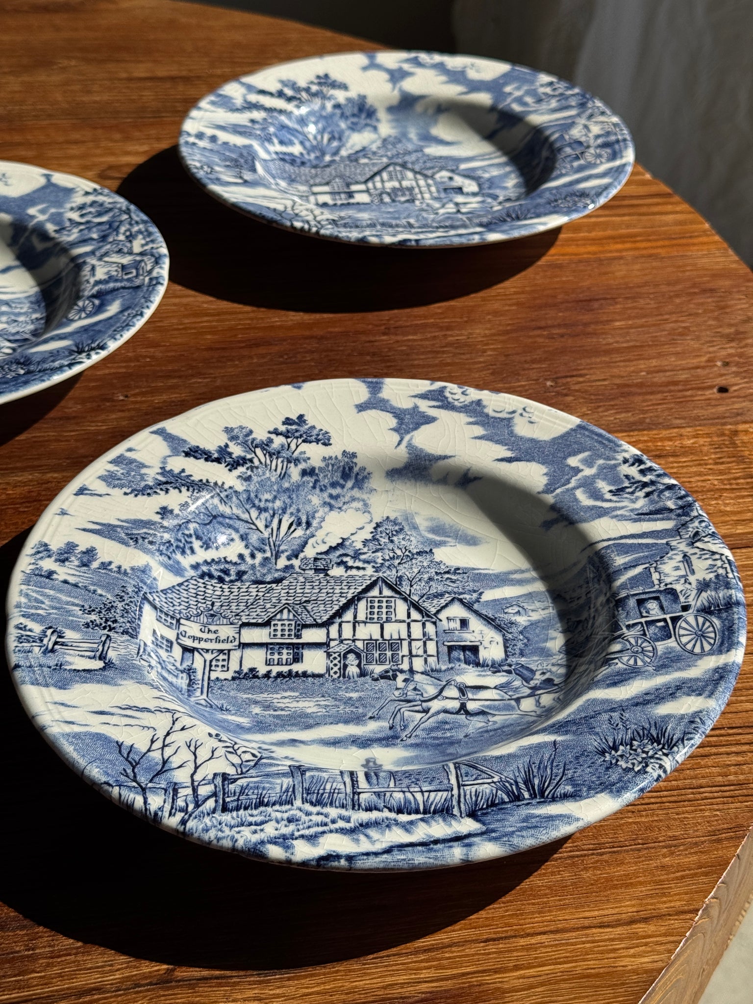 Lot de 5 assiettes anglaises bleues D23