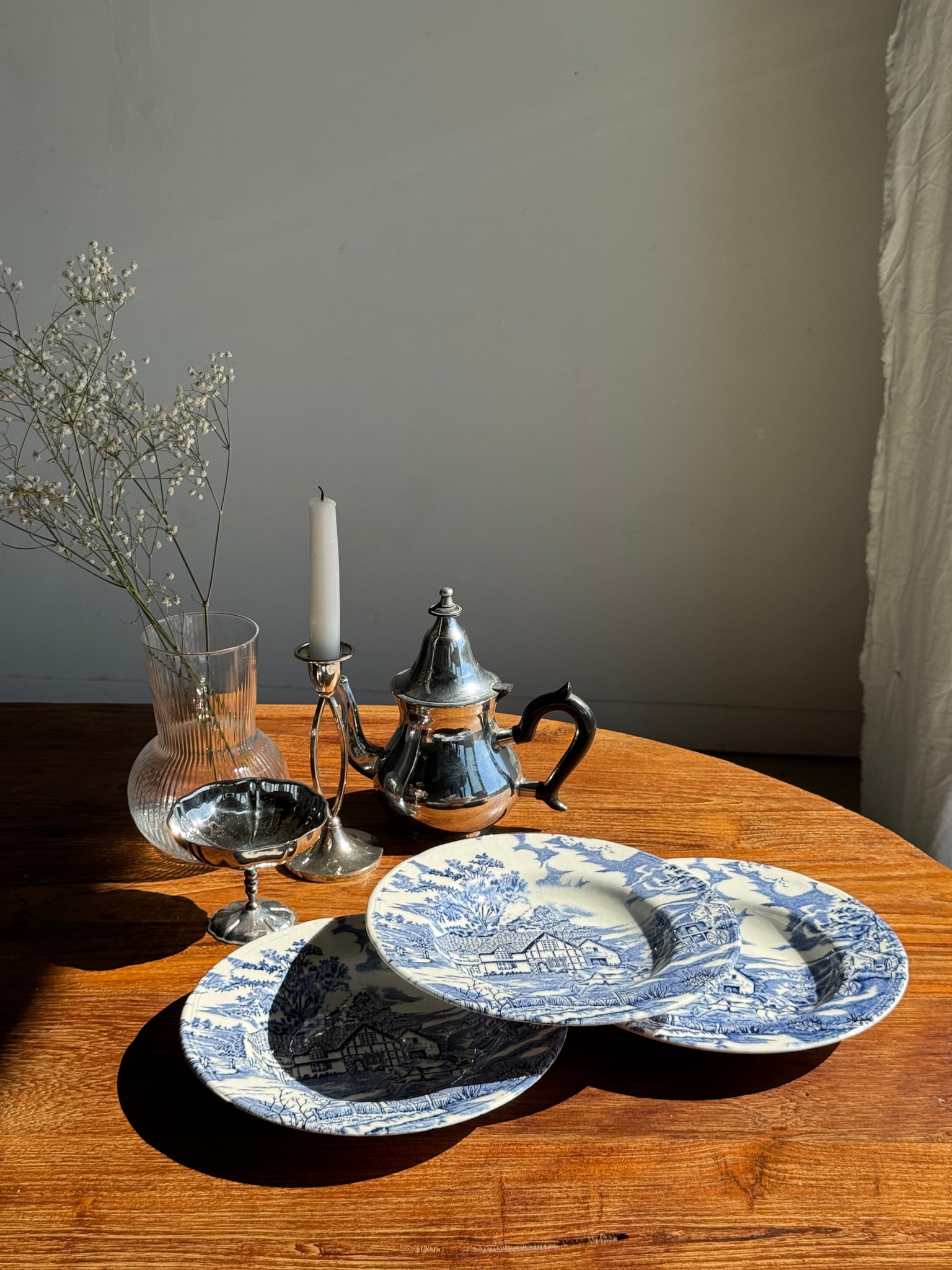 Lot de 5 assiettes anglaises bleues D23