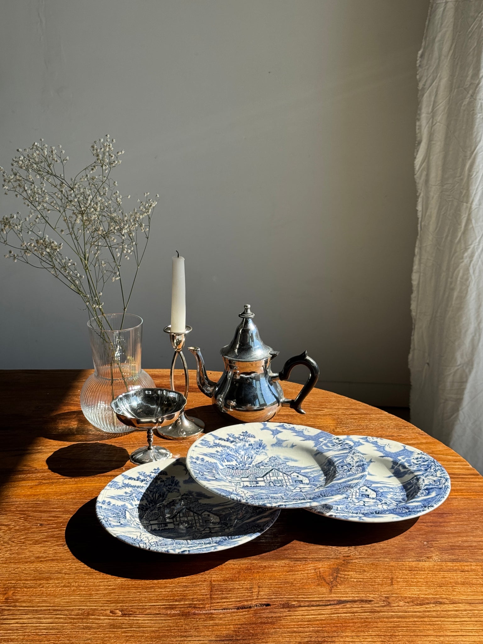 Lot de 5 assiettes anglaises bleues D23