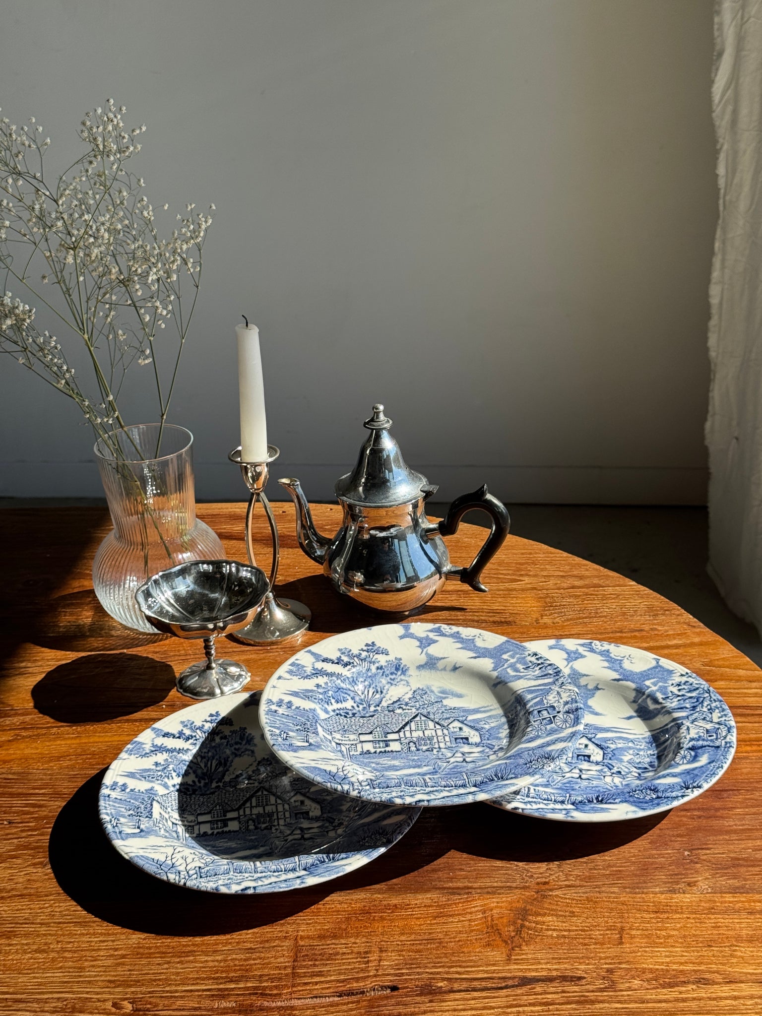Lot de 5 assiettes anglaises bleues D23