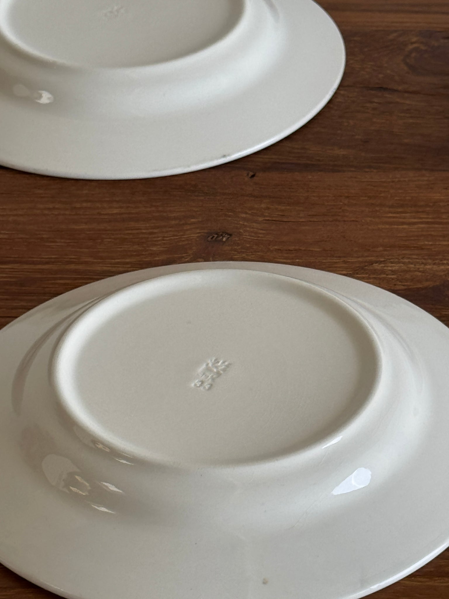 Lot de 6 grandes assiettes creuses motif de frise de fleurs bleues en faïence marque au dessous BmK