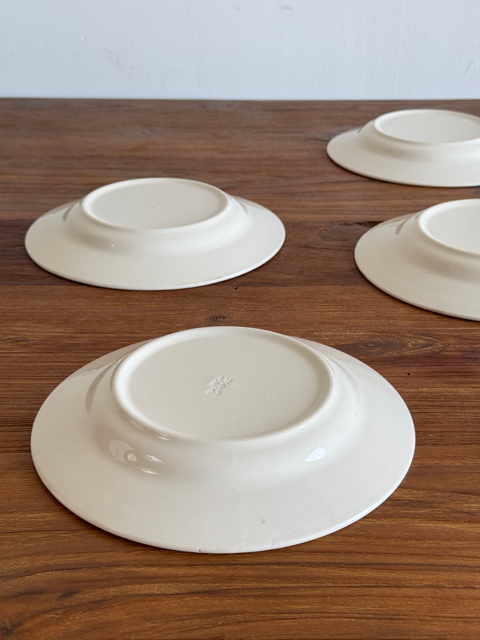 Lot de 6 grandes assiettes creuses motif de frise de fleurs bleues en faïence marque au dessous BmK