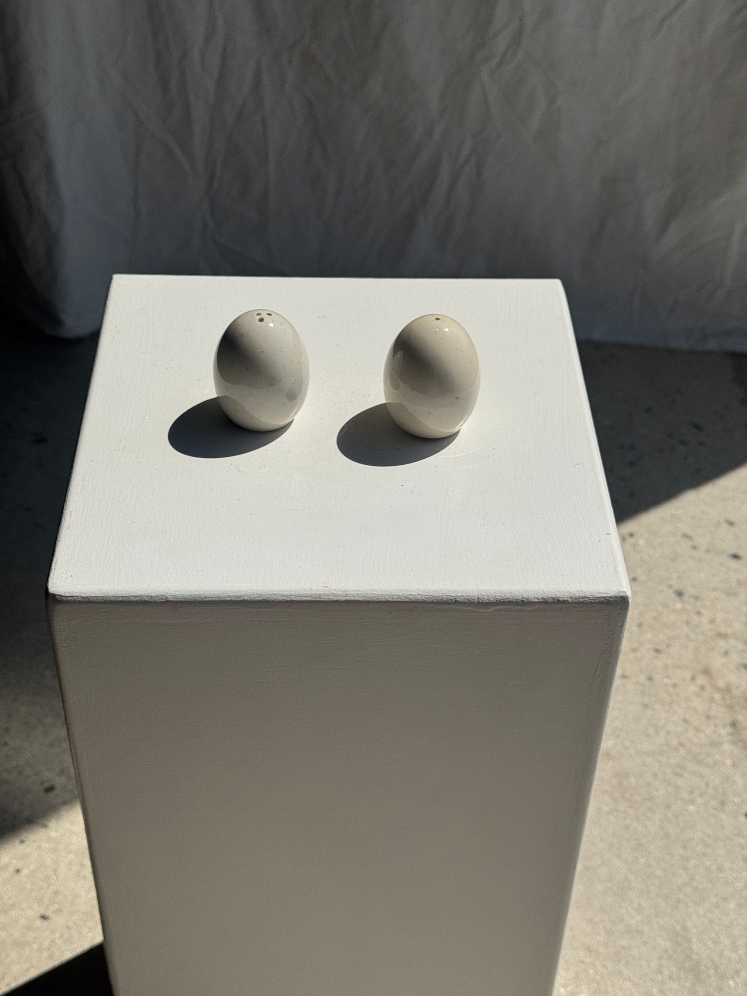 Paire de salières œuf beige à motif de fleurs oranges