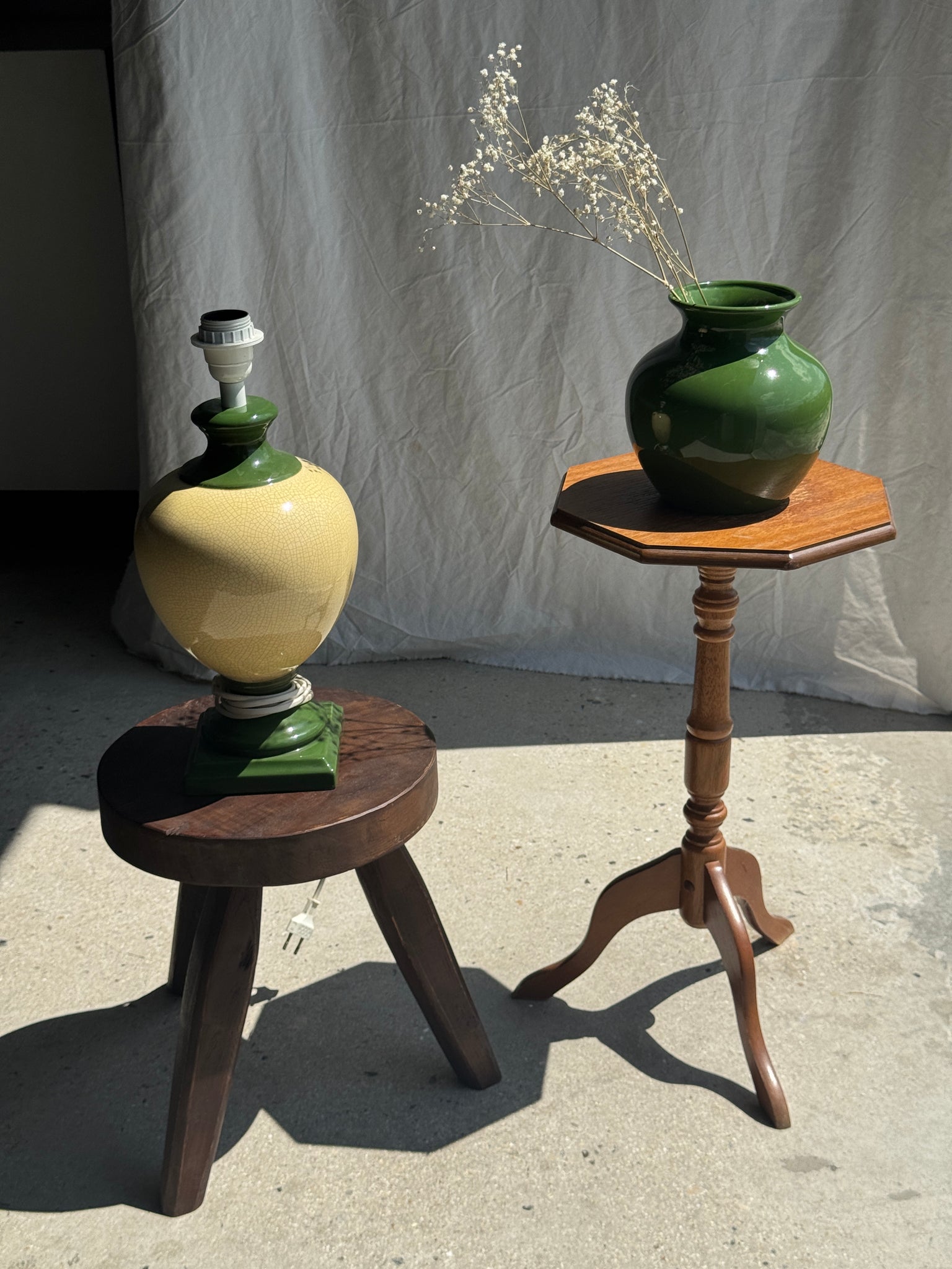 Vase vert boule vintage H19