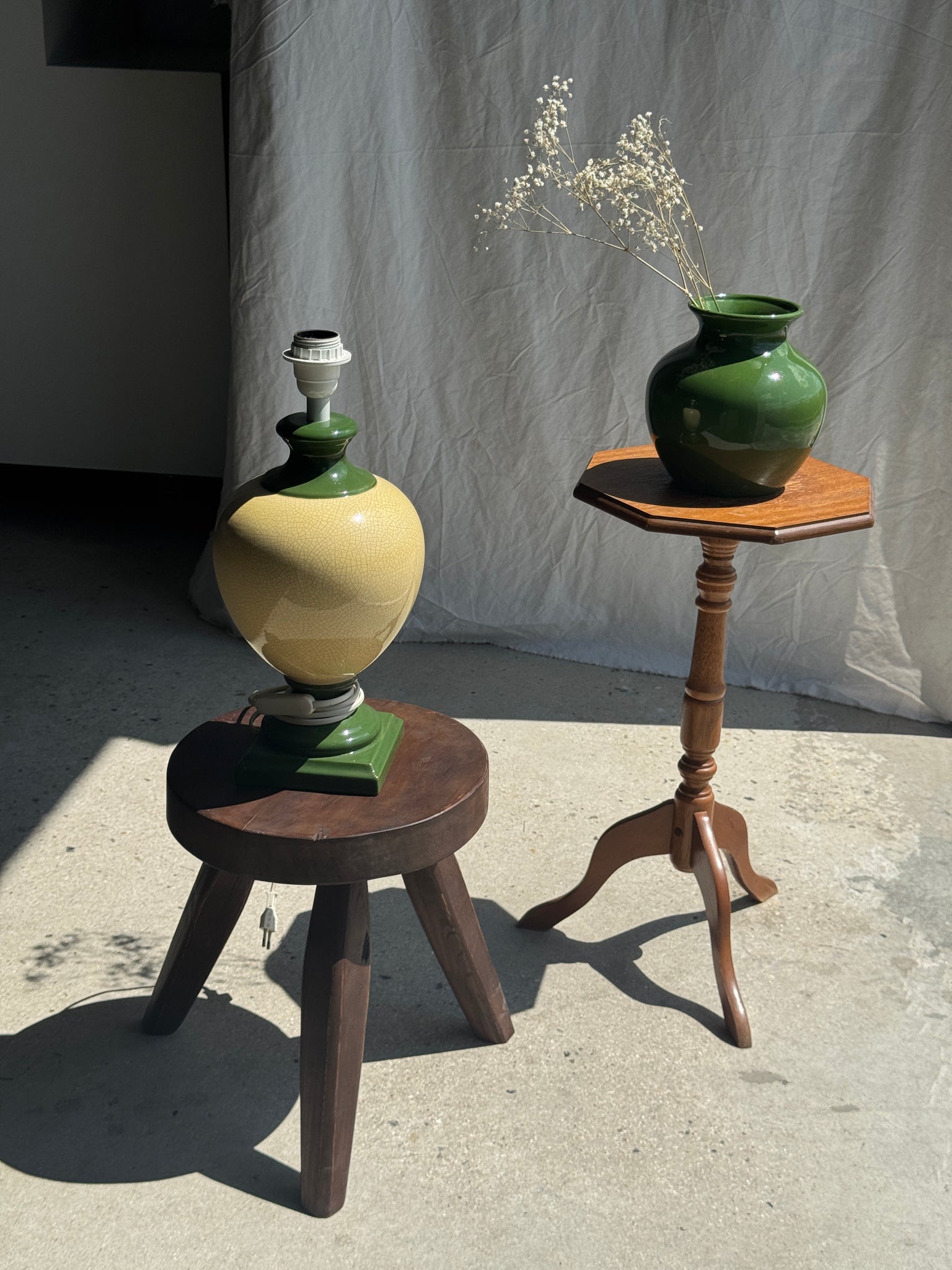 Vase vert boule vintage H19