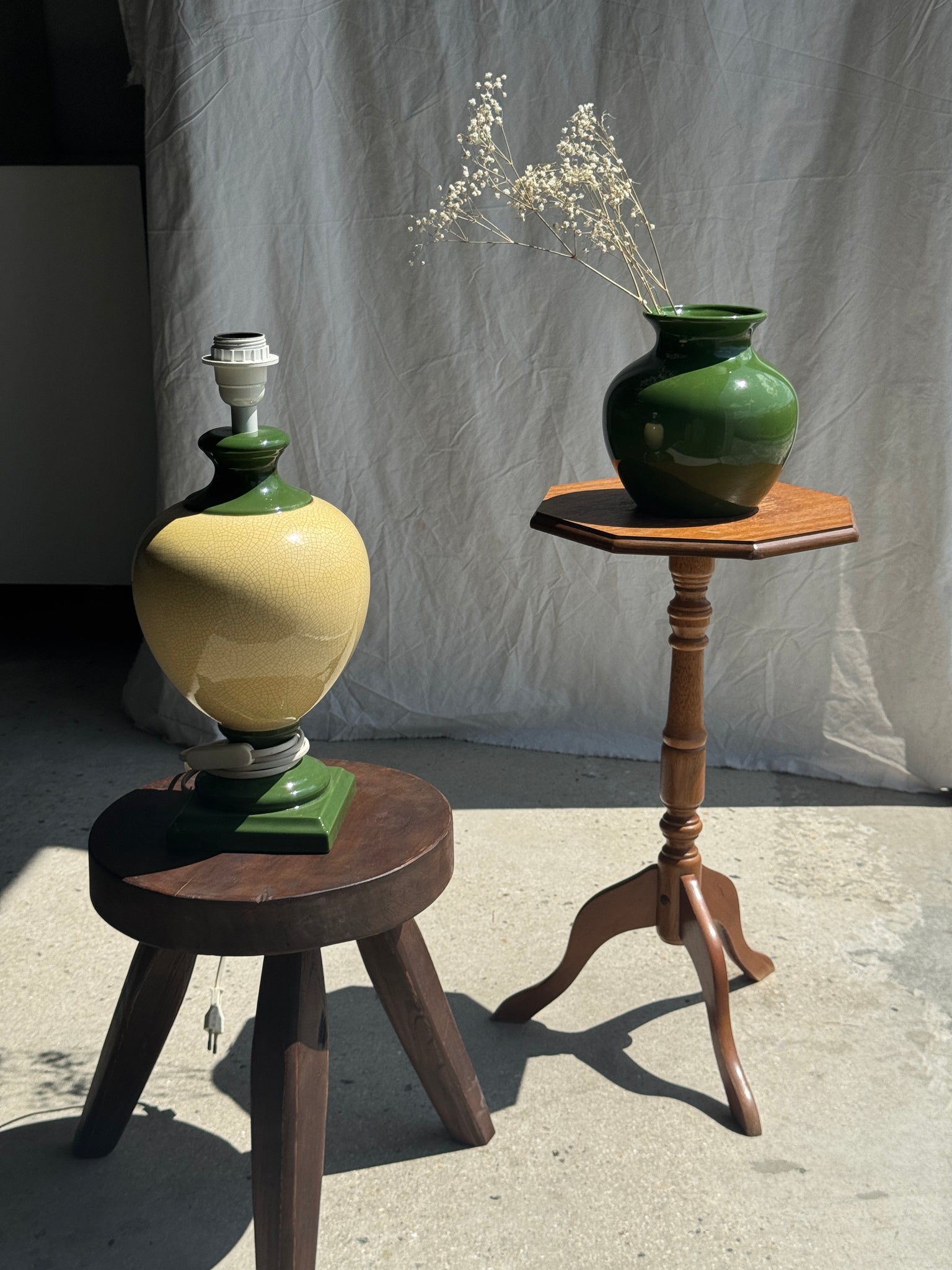 Vase vert boule vintage H19