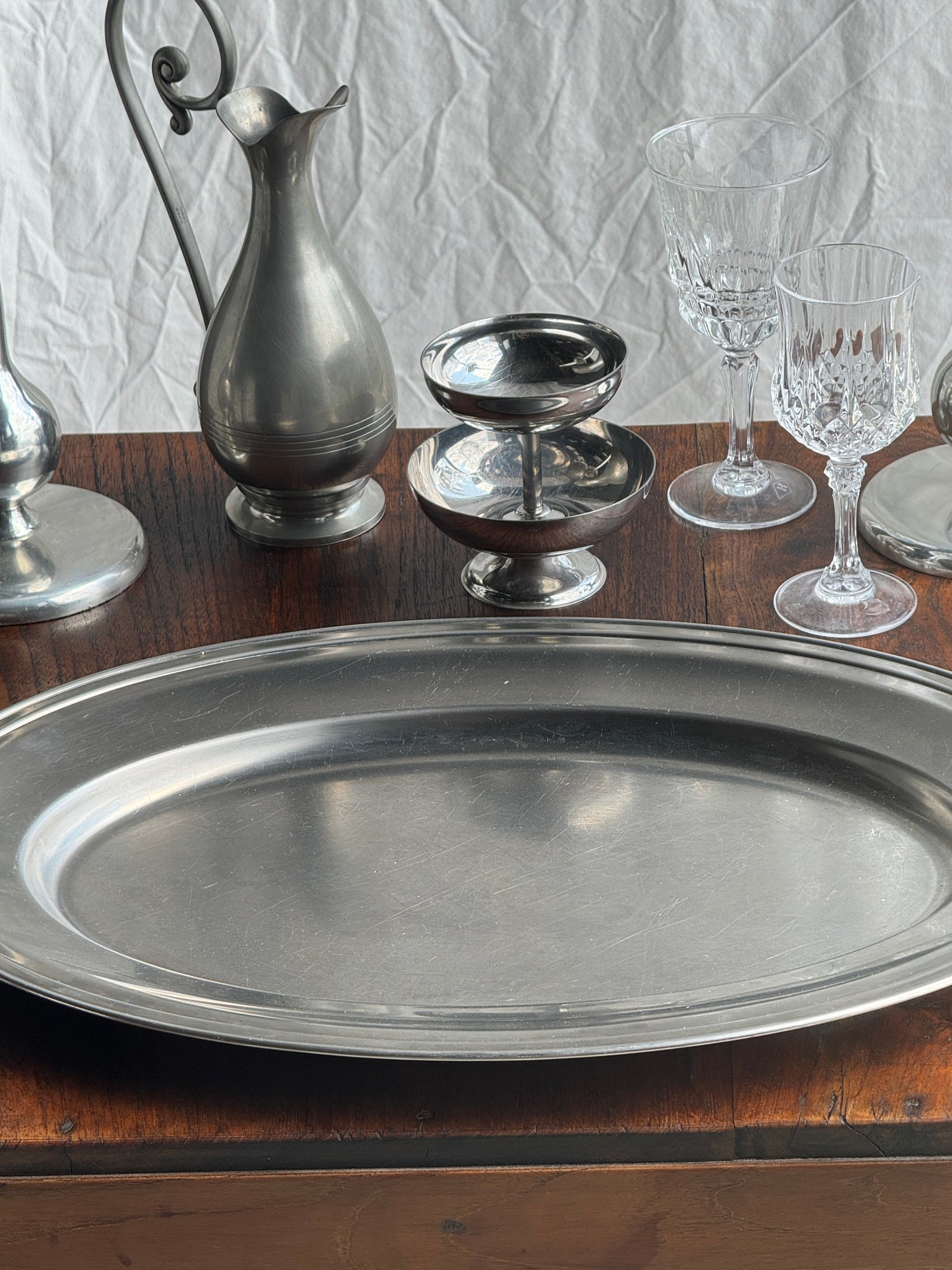 Grand plat ovale en métal argenté Guy Degrenne Inox 18-10 Made in France