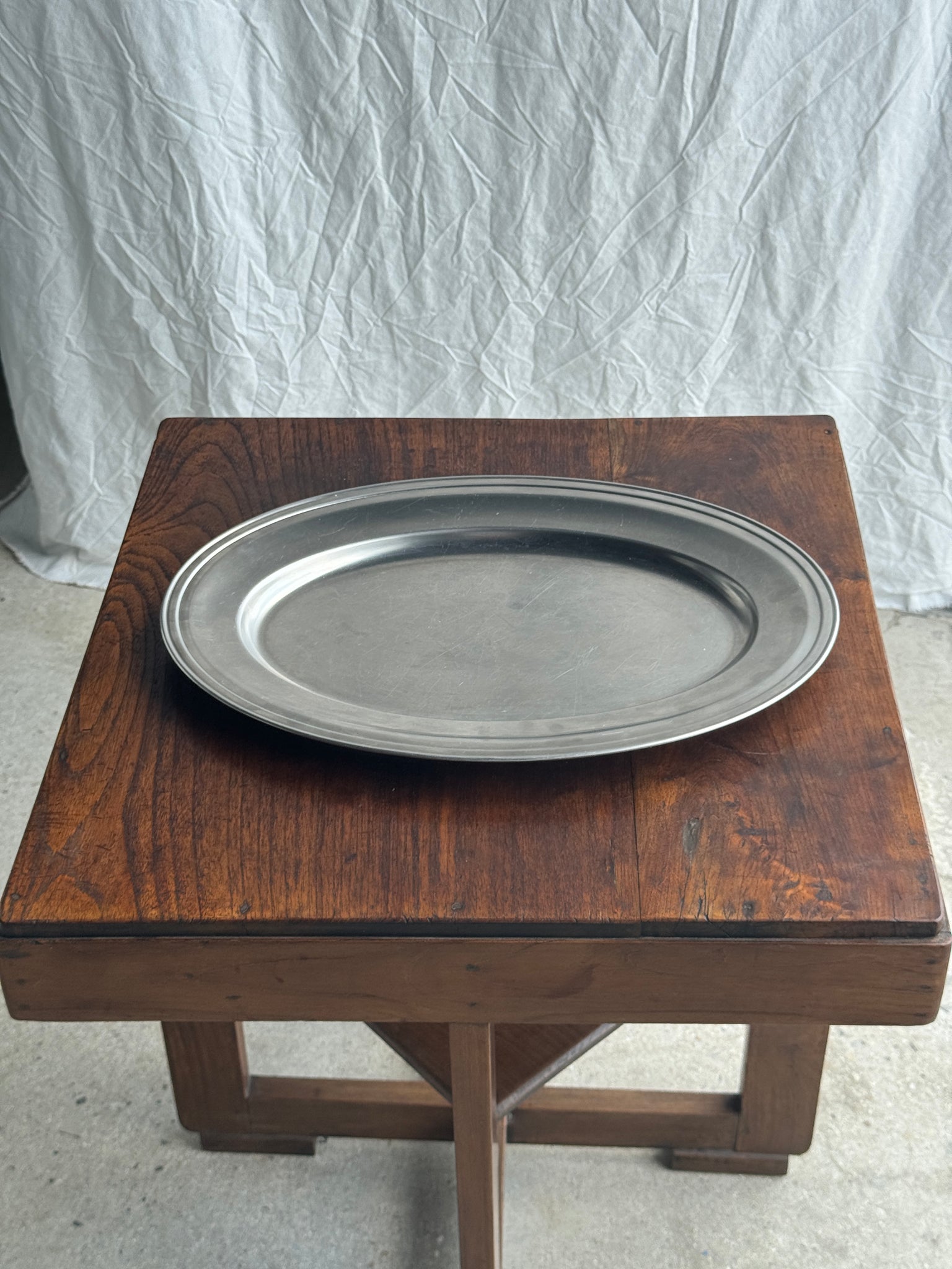 Grand plat ovale en métal argenté Guy Degrenne Inox 18-10 Made in France