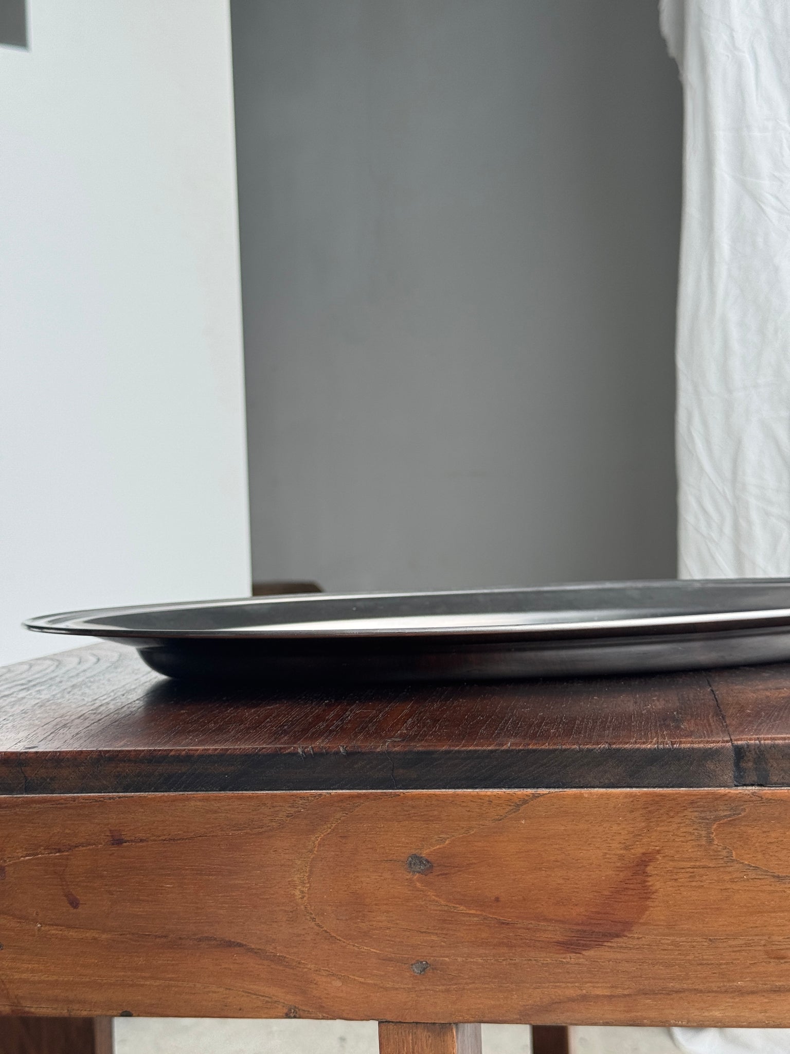 Grand plat ovale en métal argenté Guy Degrenne Inox 18-10 Made in France