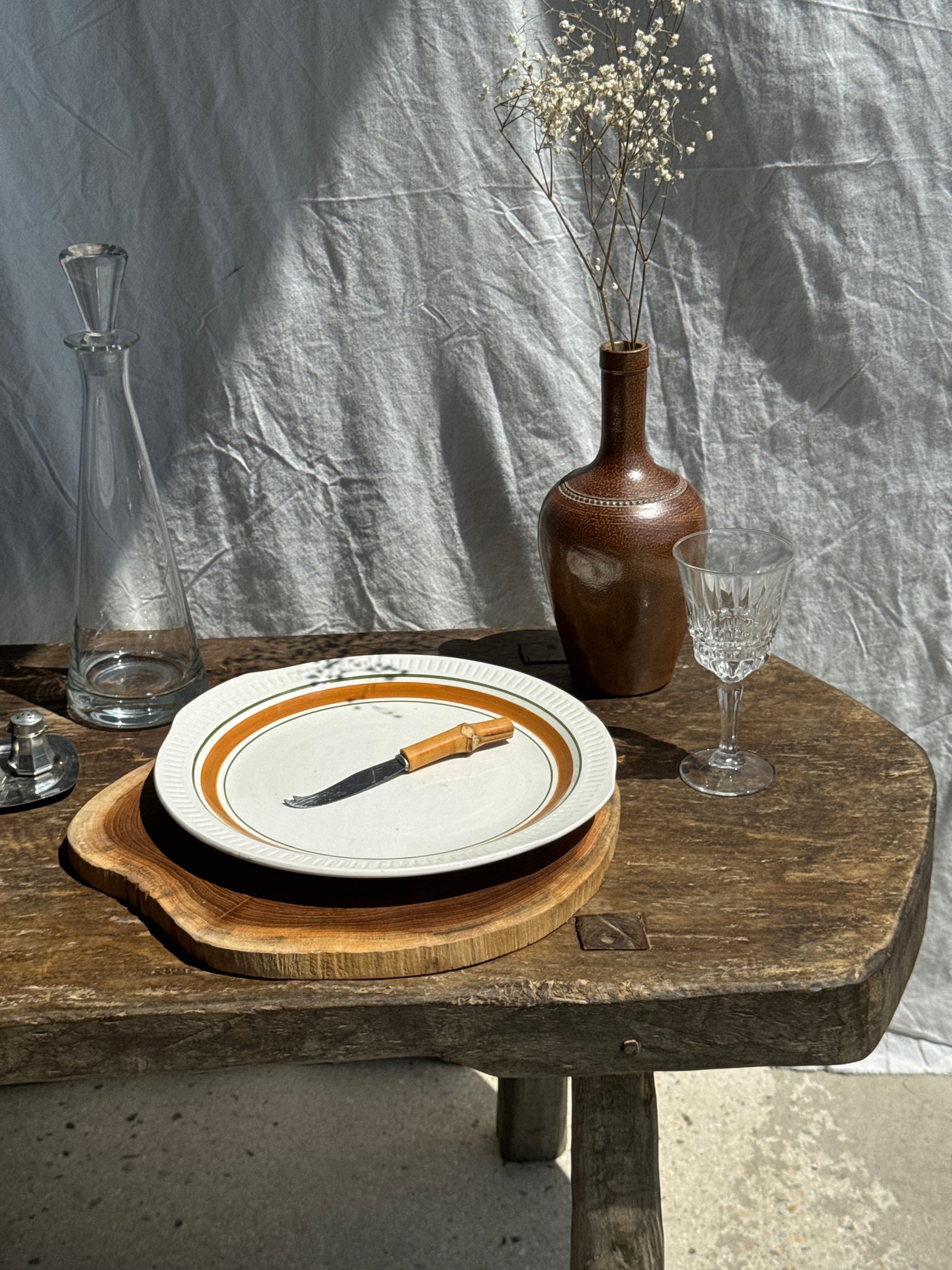 Plat à gâteaux vintage liseré orange et vert D30