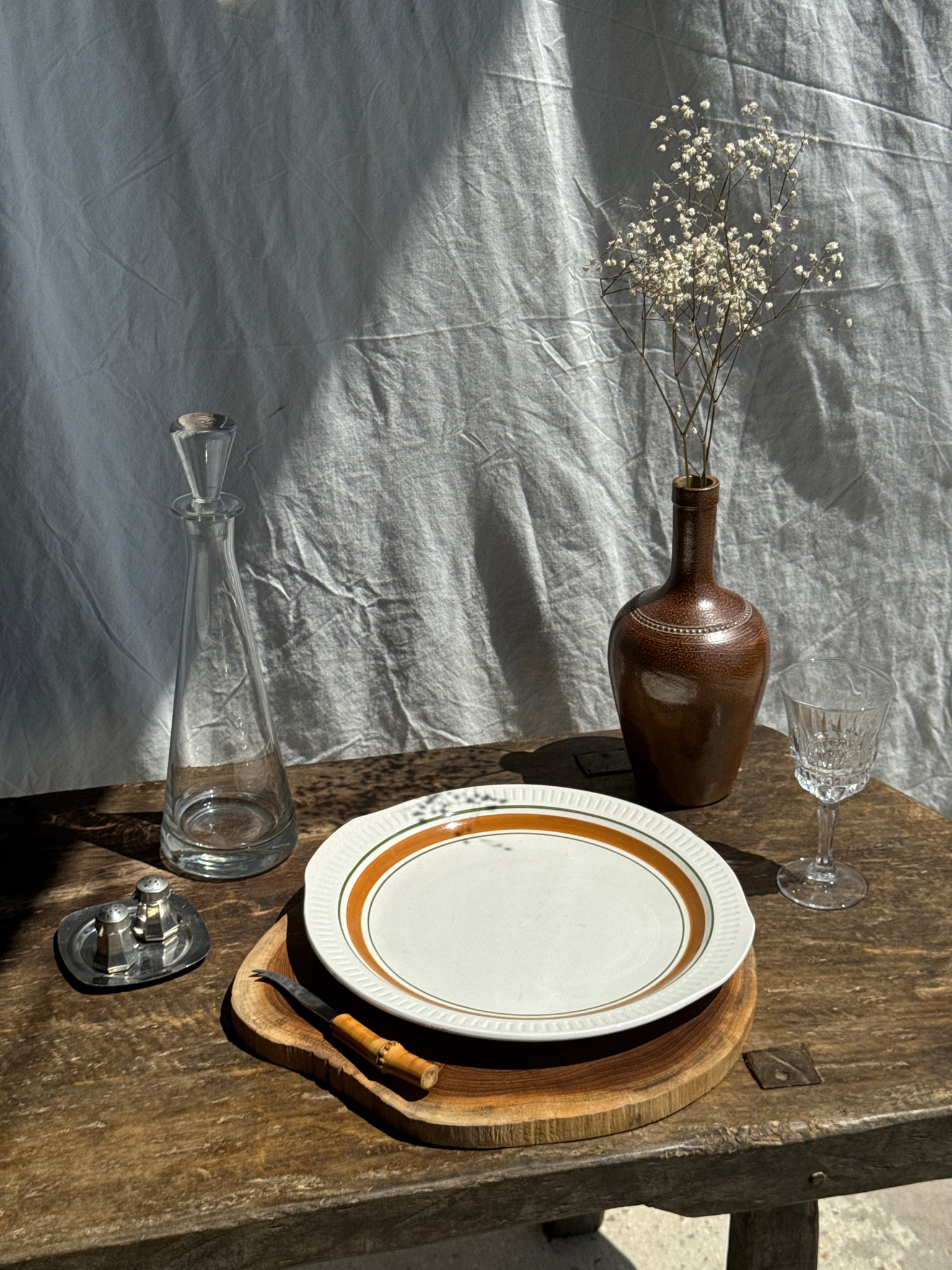 Plat à gâteaux vintage liseré orange et vert D30