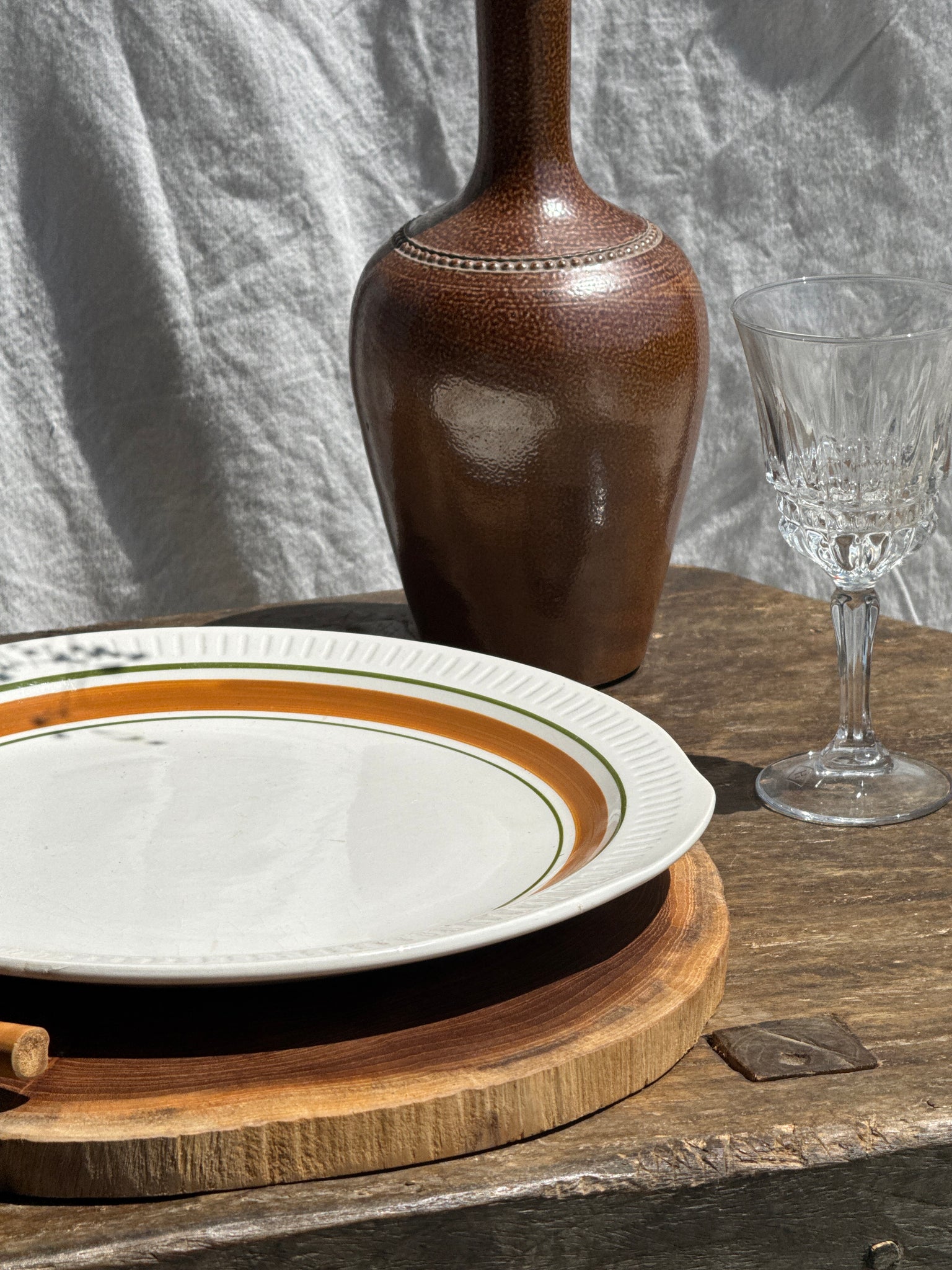 Plat à gâteaux vintage liseré orange et vert D30