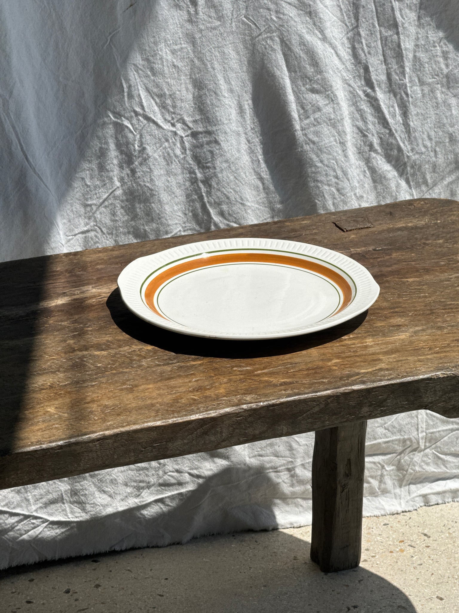 Plat à gâteaux vintage liseré orange et vert D30