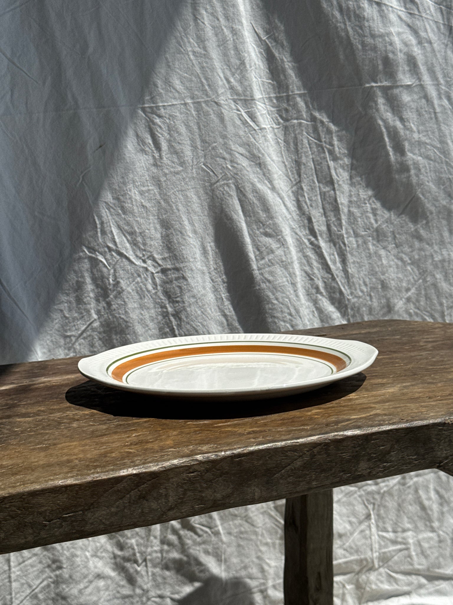 Plat à gâteaux vintage liseré orange et vert D30