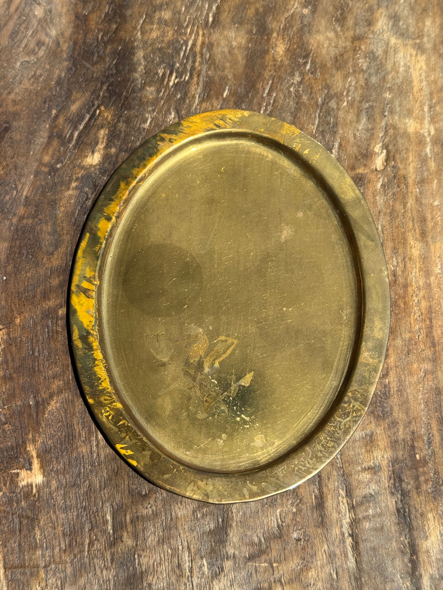 Petit plateau doré ovale vintage indien L14,5
