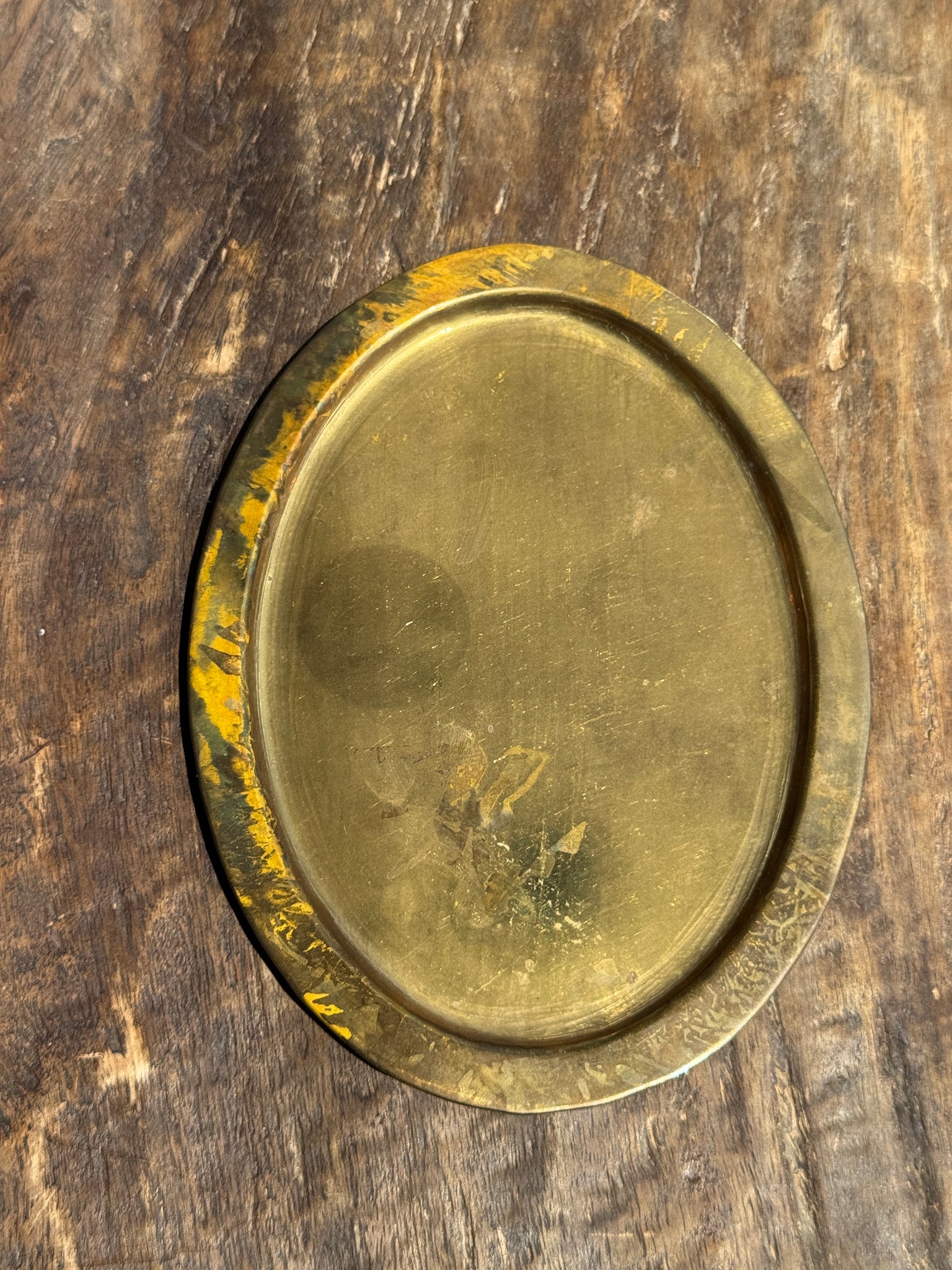 Petit plateau doré ovale vintage indien L14,5