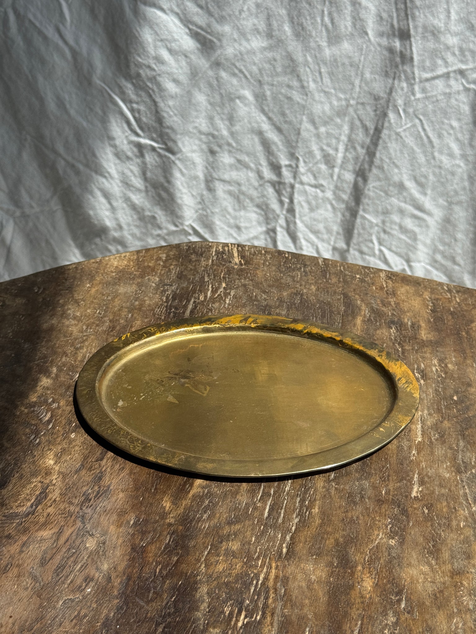 Petit plateau doré ovale vintage indien L14,5