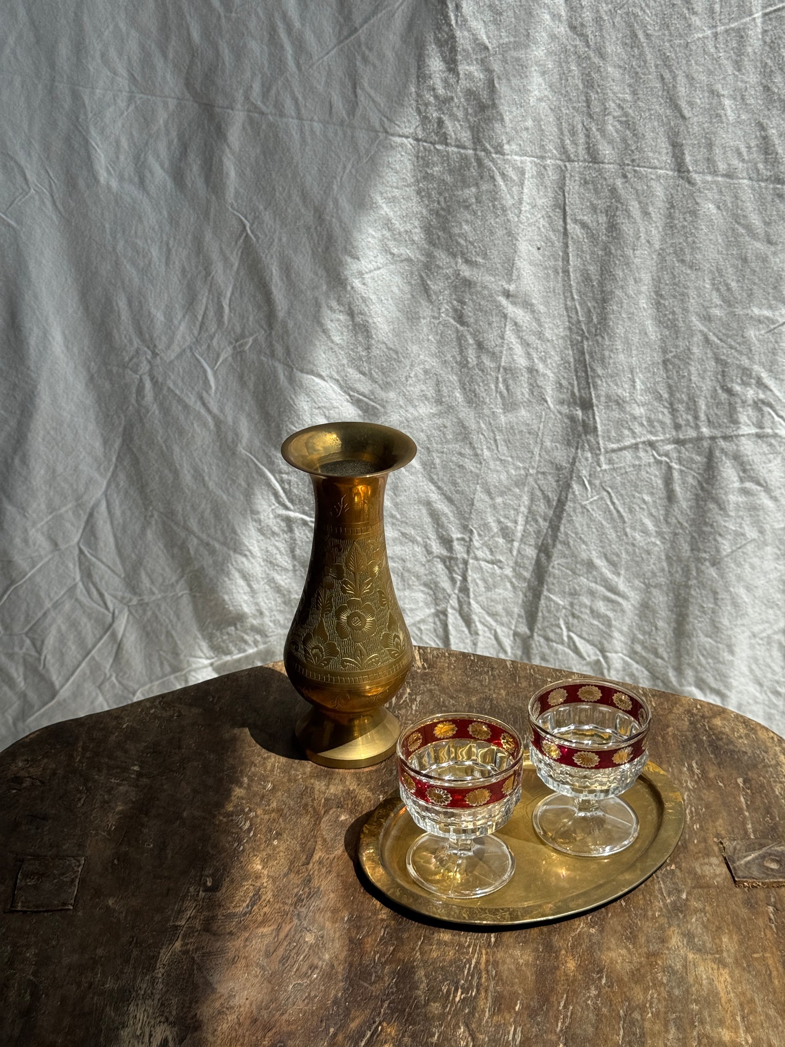 Petit plateau doré ovale vintage indien L14,5