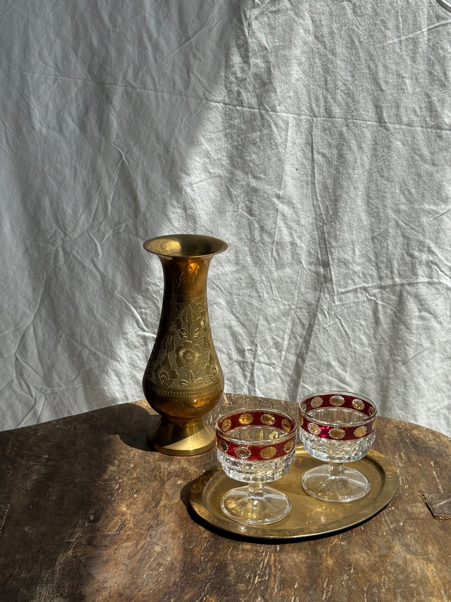 Petit plateau doré ovale vintage indien L14,5