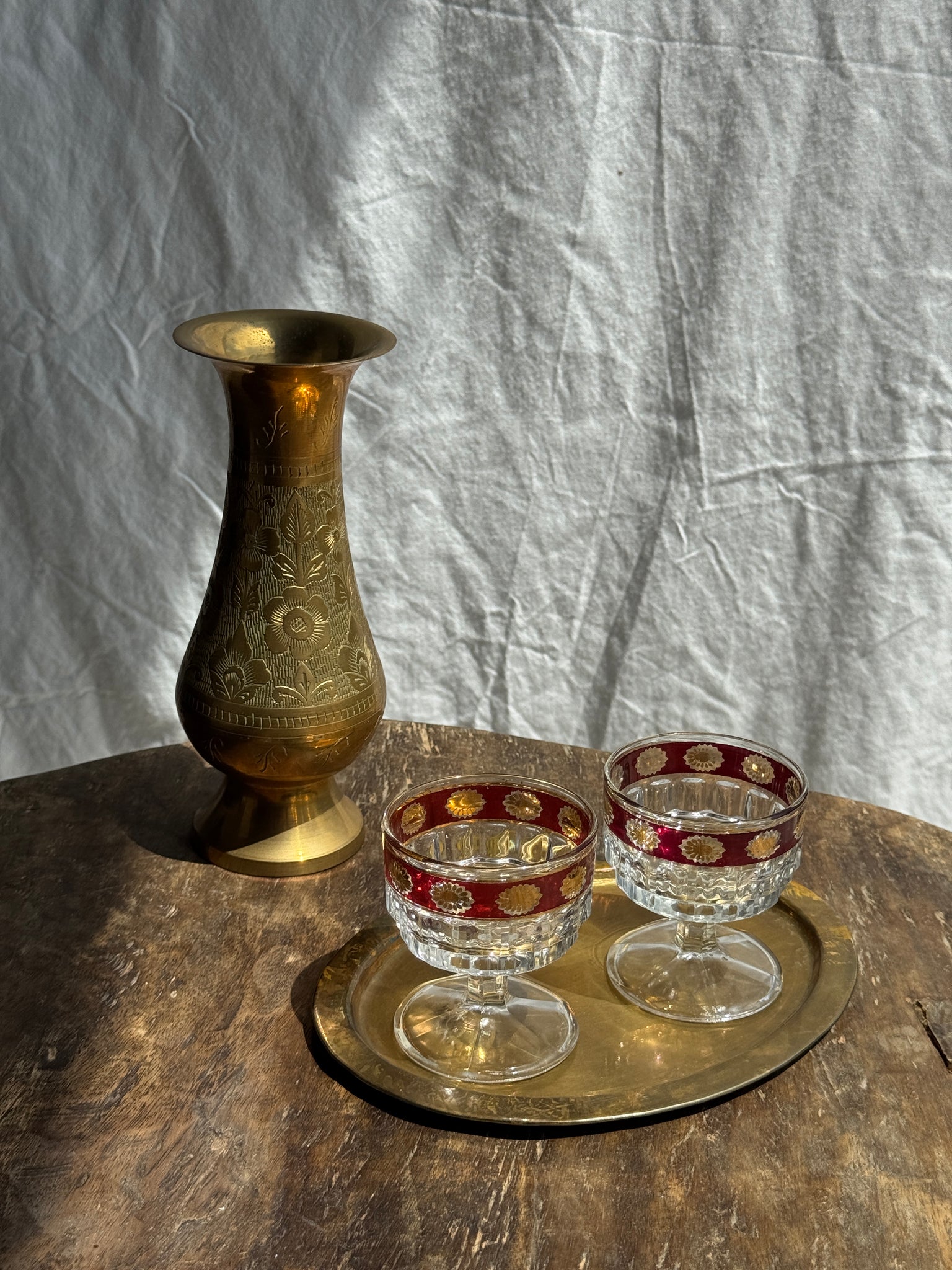 Petit plateau doré ovale vintage indien L14,5