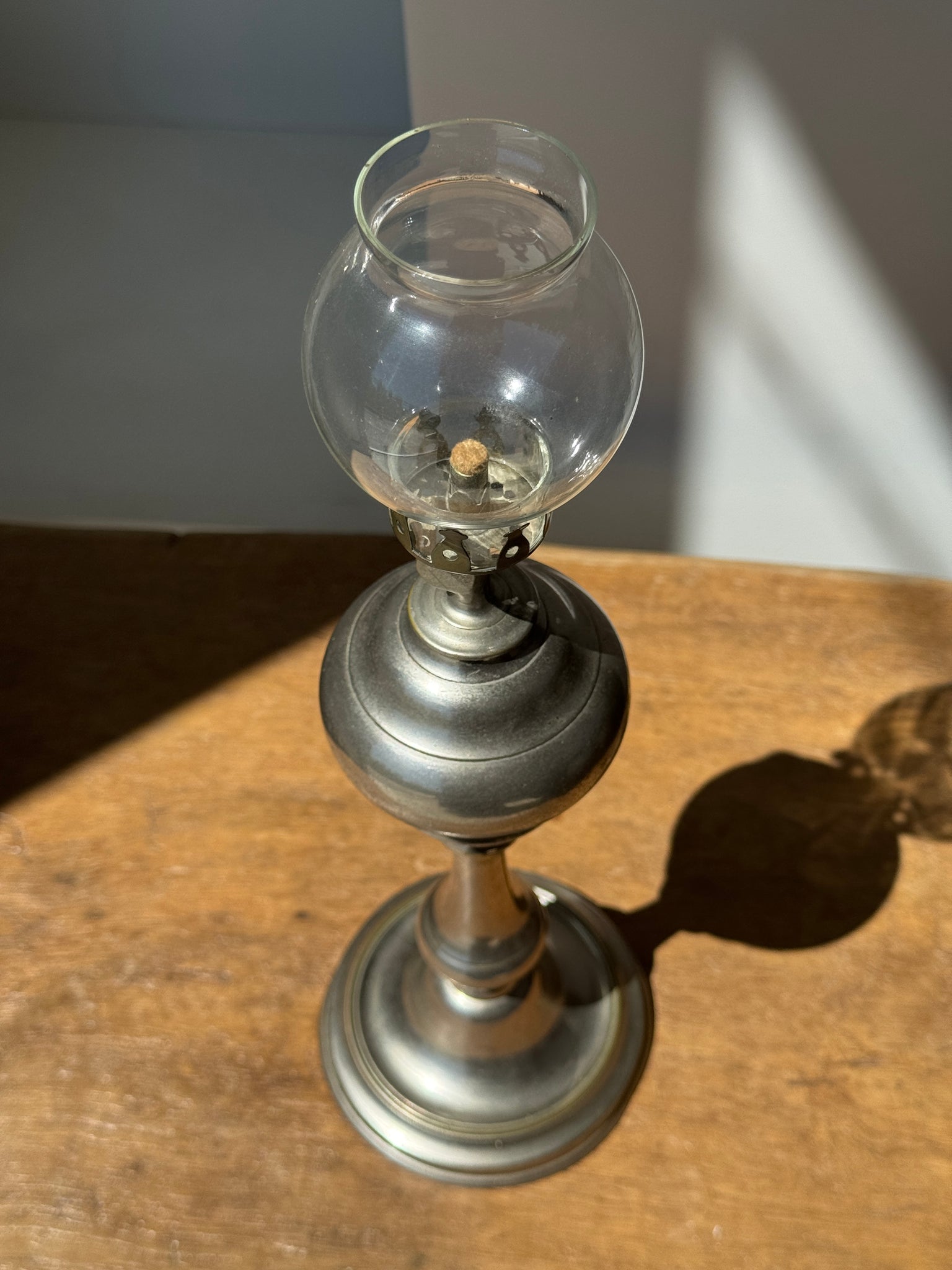 Lampe à huile argentée XIXe siècle H36