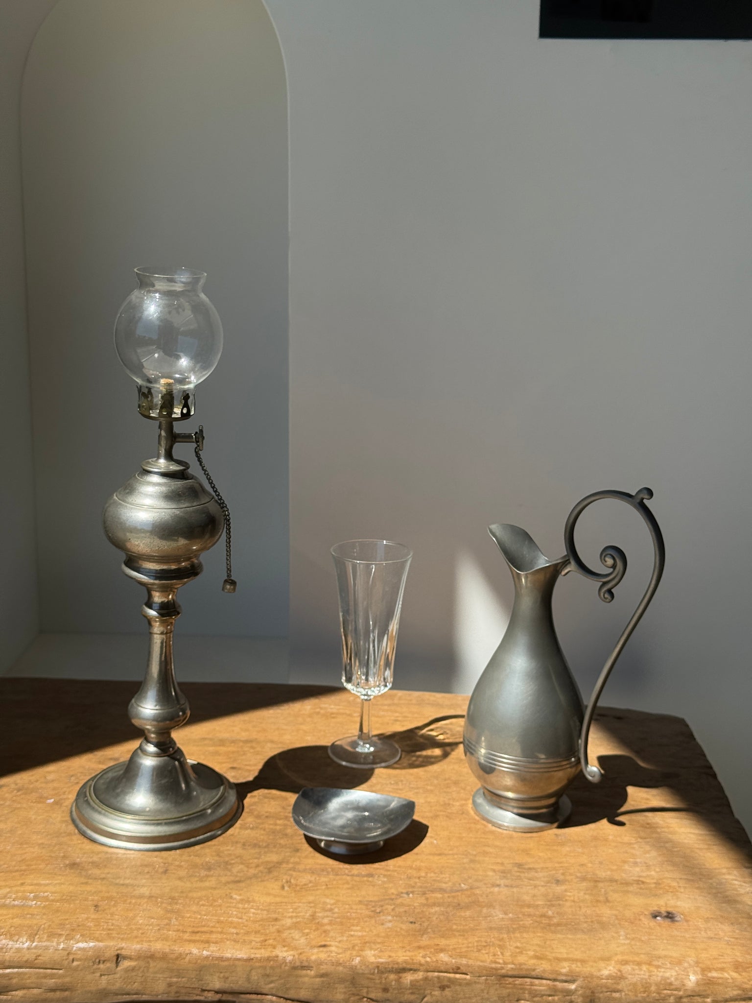 Lampe à huile argentée XIXe siècle H36