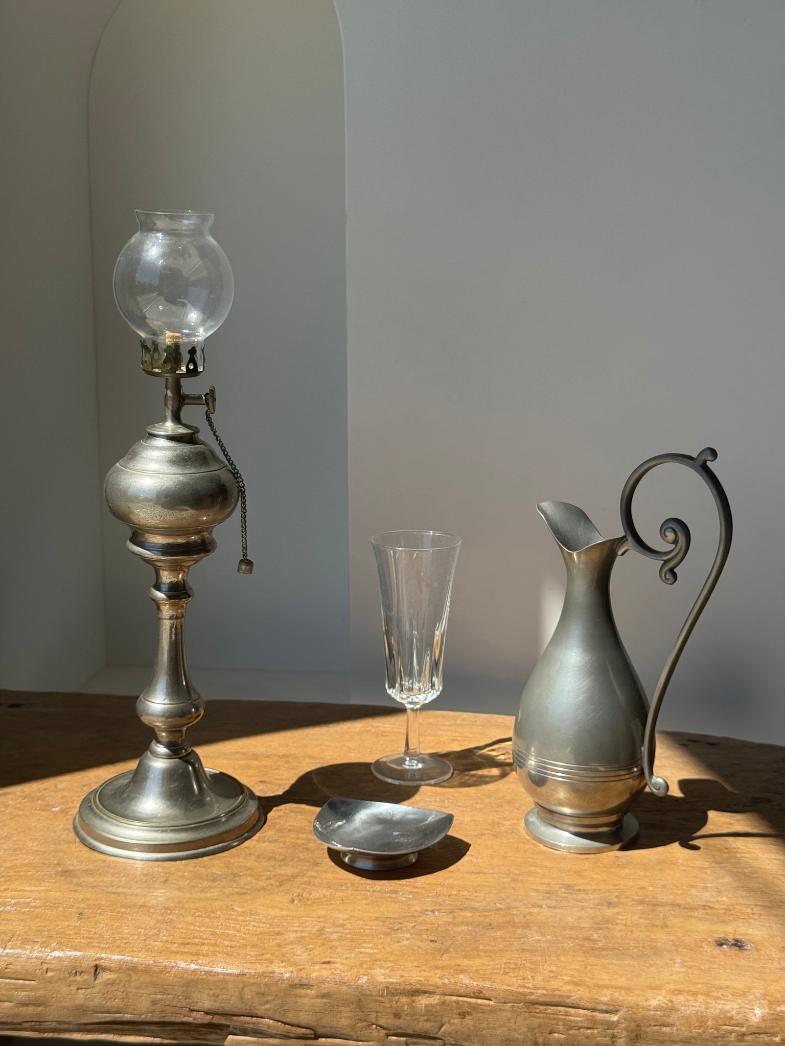 Lampe à huile argentée XIXe siècle H36