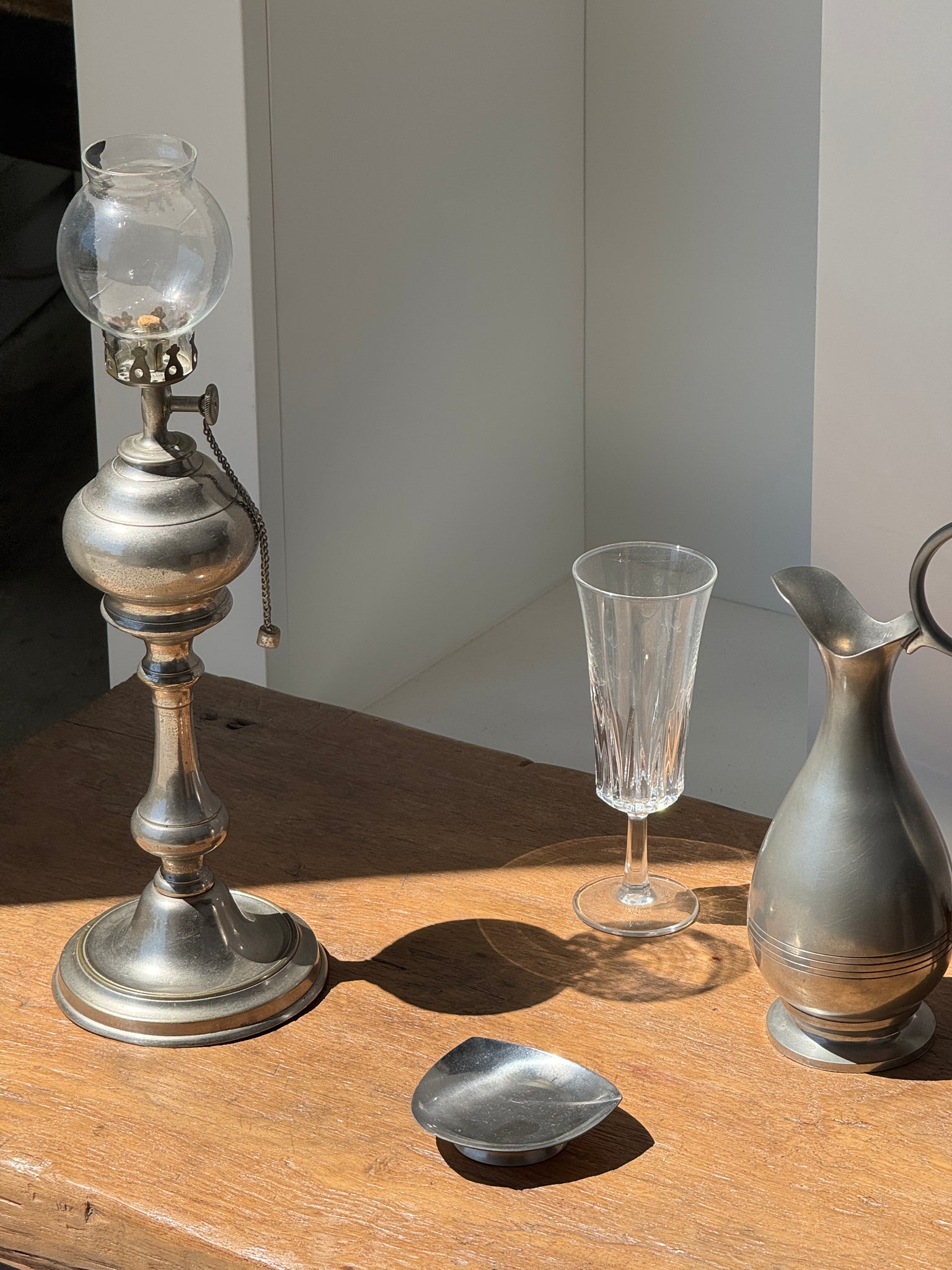 Lampe à huile argentée XIXe siècle H36