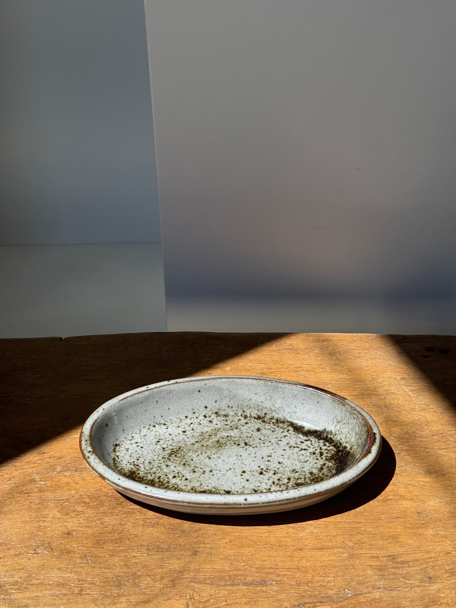 Petit plat ovale en céramique mouchetée glacée L23