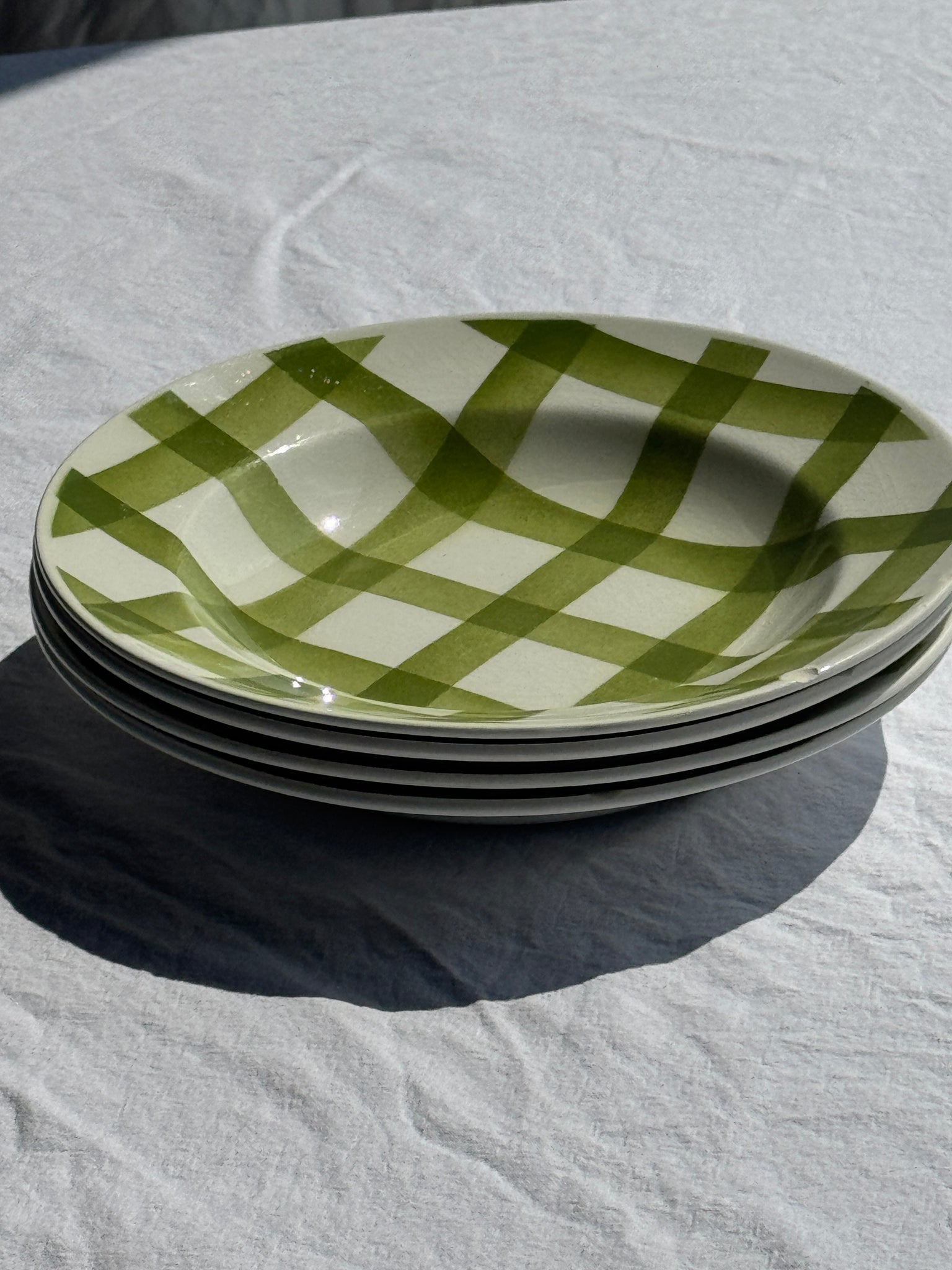 Lot de 4 assiettes vertes quadrillées creuses Moulin des Loups